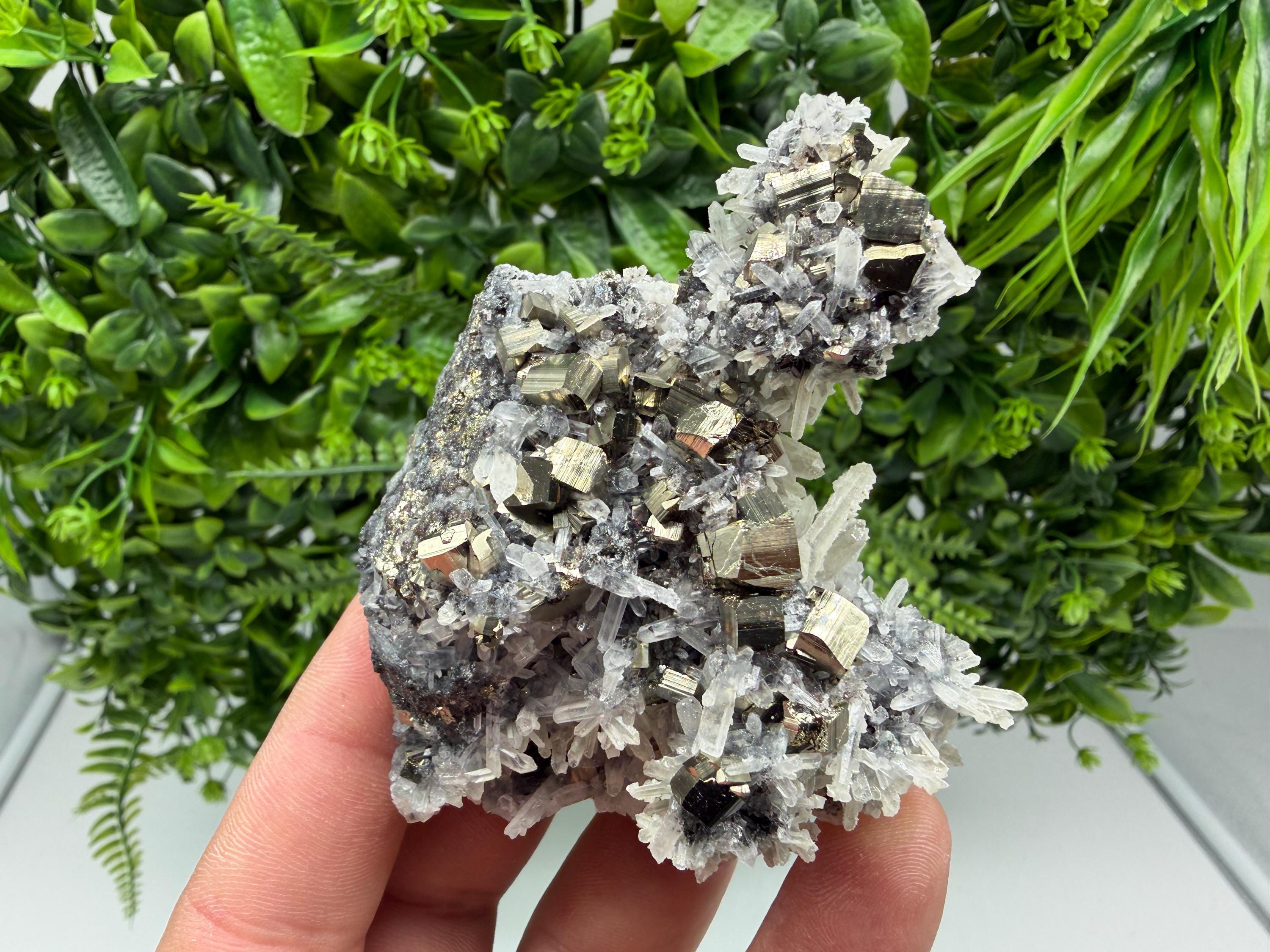 Rainbow Pyrite, Sphalerite on Quartz: Natural Crystal Souvenir