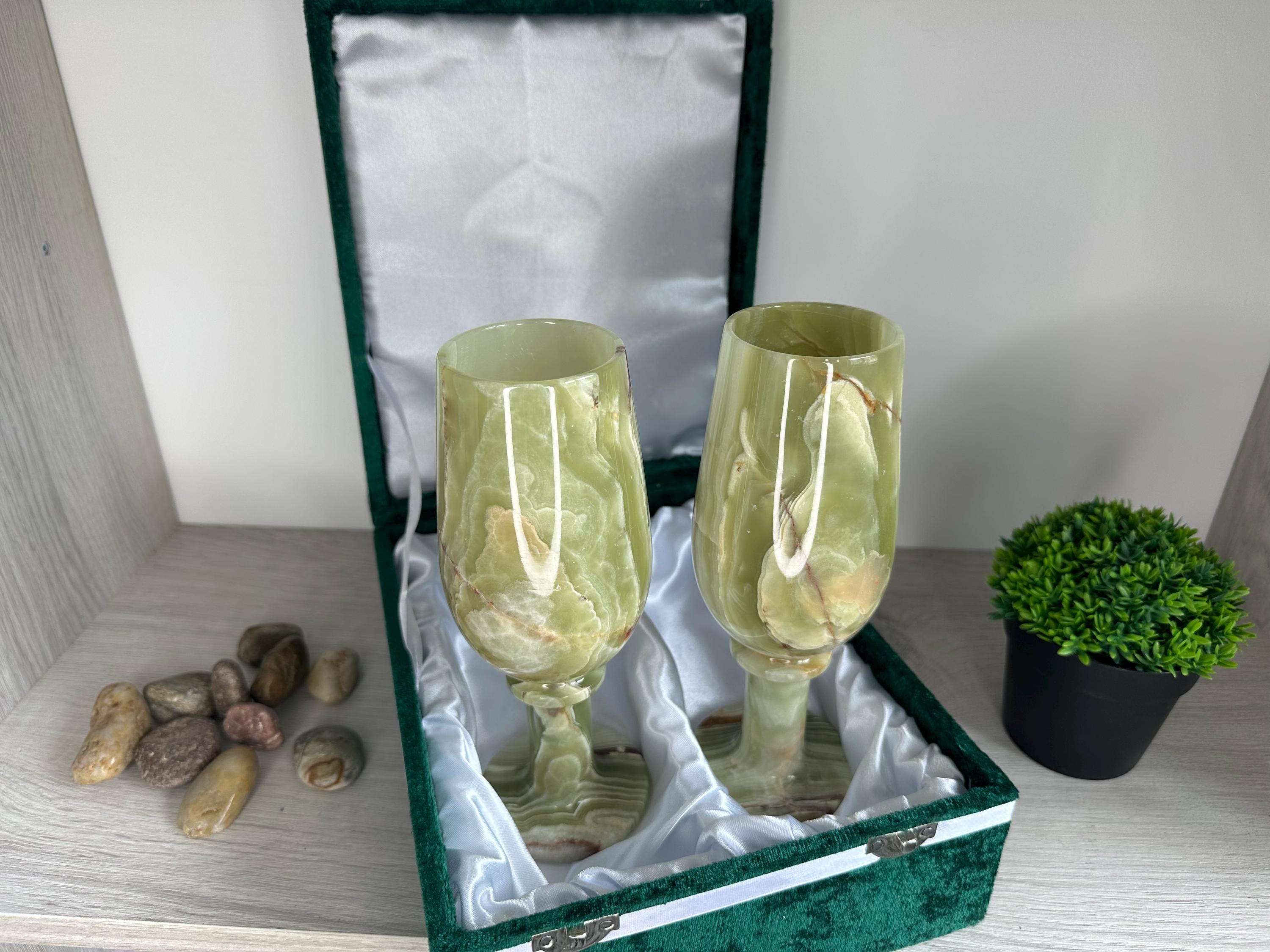 Vintage Natural Onyx Goblet Set: Stone Barware, 20cm