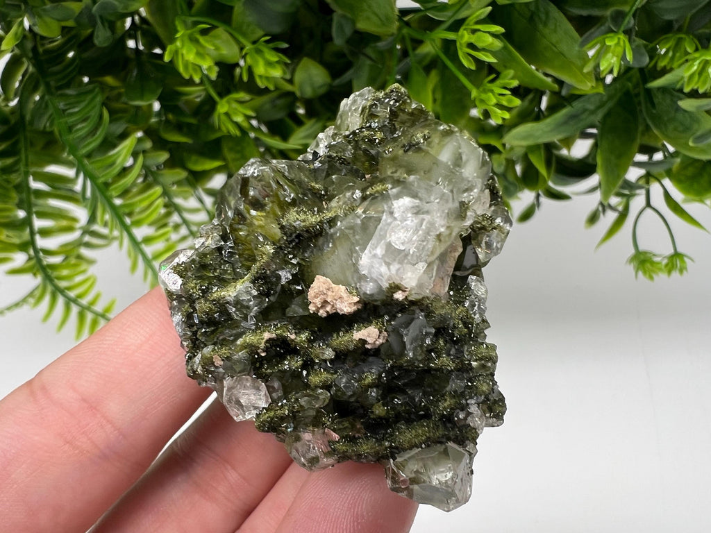 Green Epidote with Quartz Crystals - Extremely Sparkly with Rainbows,souvenirs collection stone,gift,decor, Eastern Anatolian, Turkey