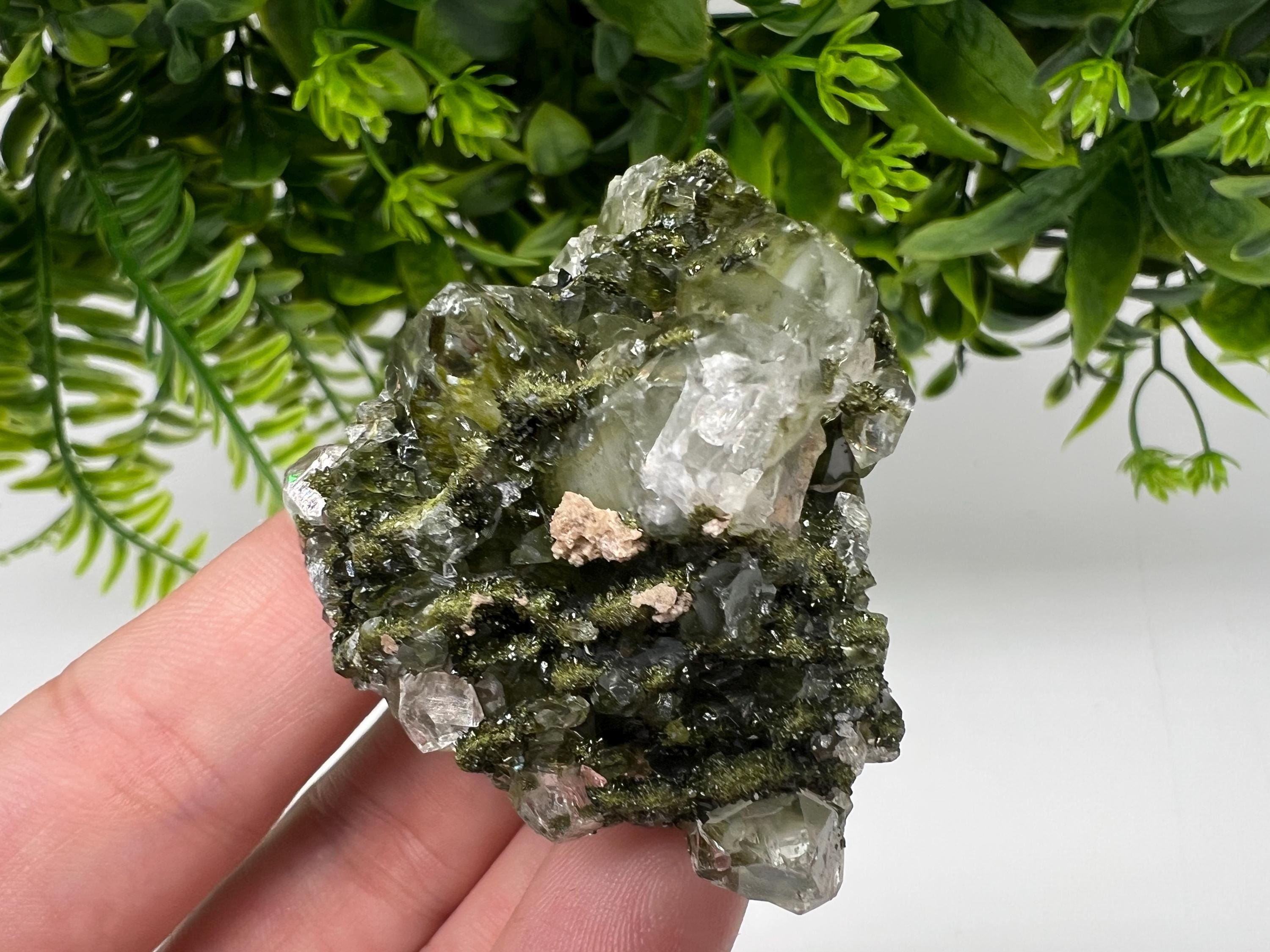 Green Epidote with Quartz Crystals - Extremely Sparkly with Rainbows,souvenirs collection stone,gift,decor, Eastern Anatolian, Turkey
