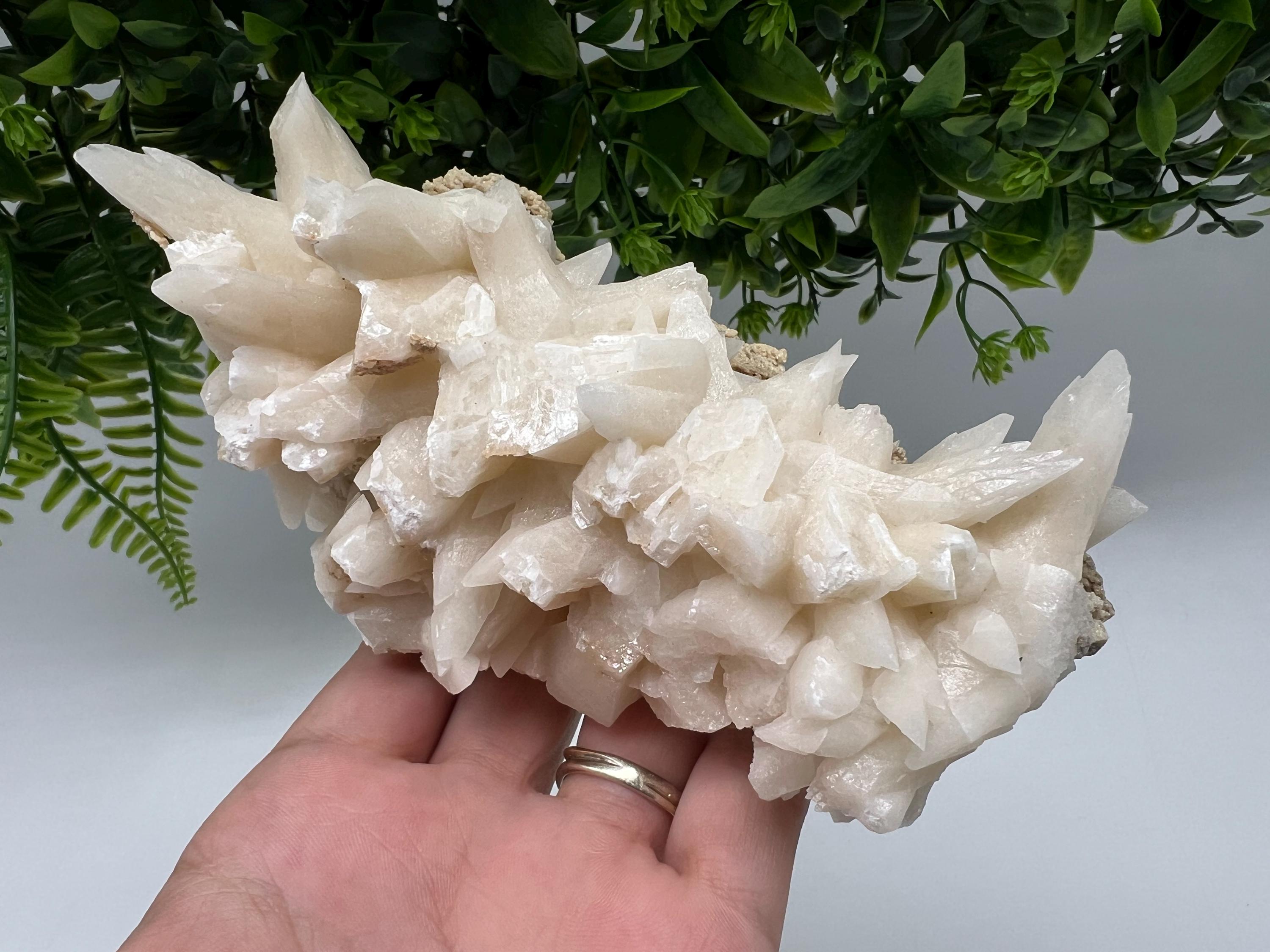 Calcite on Green Quartz, Djurcovo Mine, Bulgaria Crystal