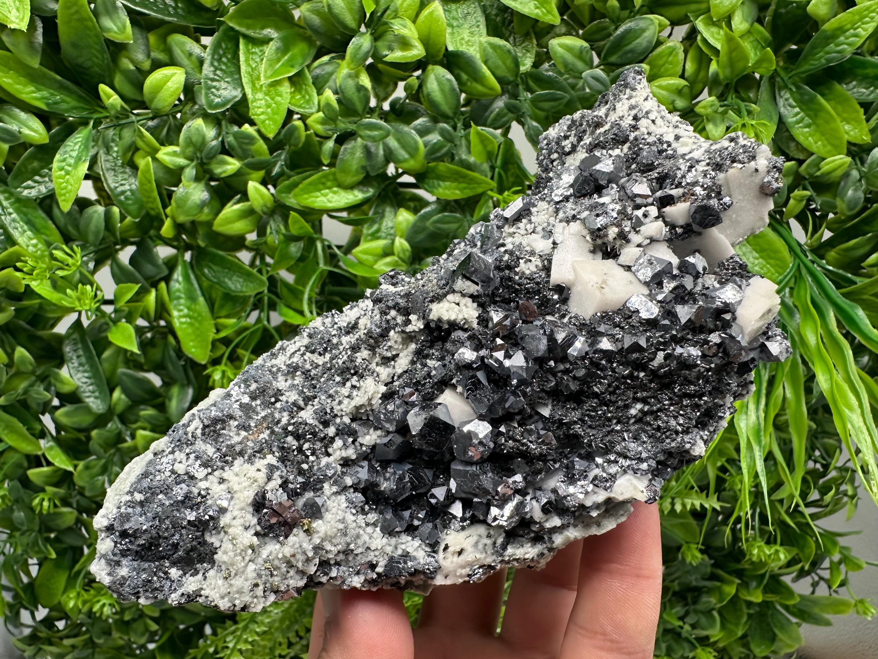 Aesthetic Shiny Galena,Chalcopyrite on Calcite and Quartz natural collection stone,rare minerals,gift,souvenir,home decor Borieva Bulgaria