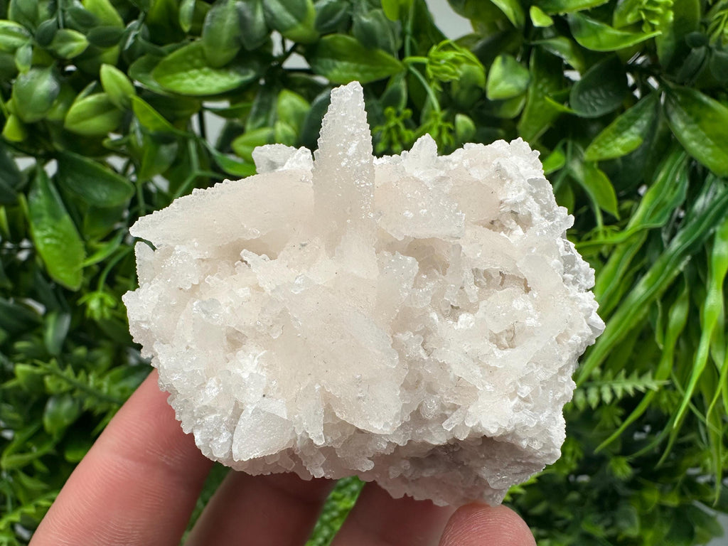 Calcite on Green Quartz: Djurcovo Mine, Bulgaria