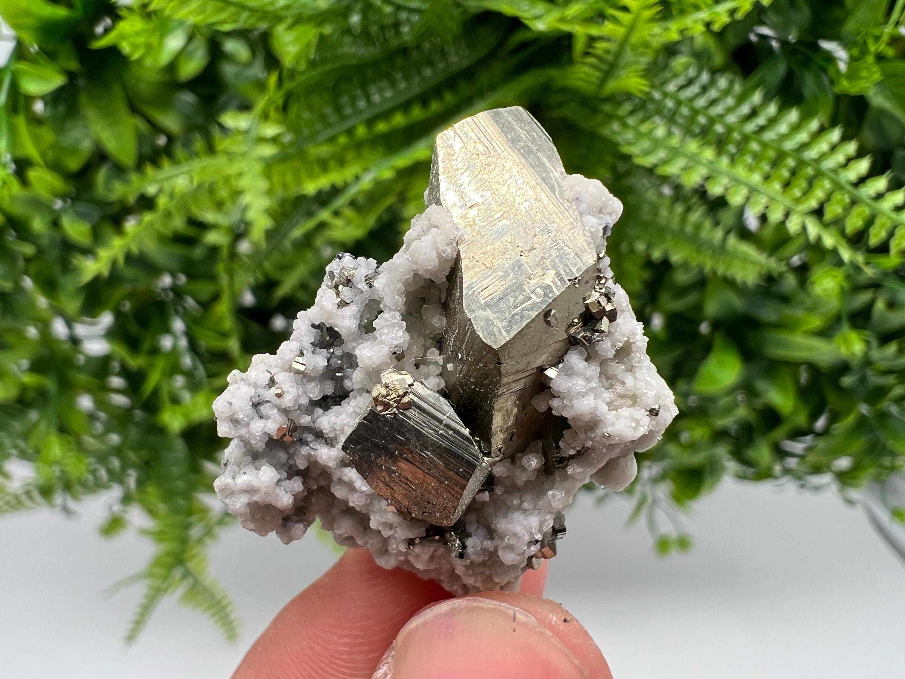 Pyrite on Quartz, Calcite, Bulgarian Mineral Specimen