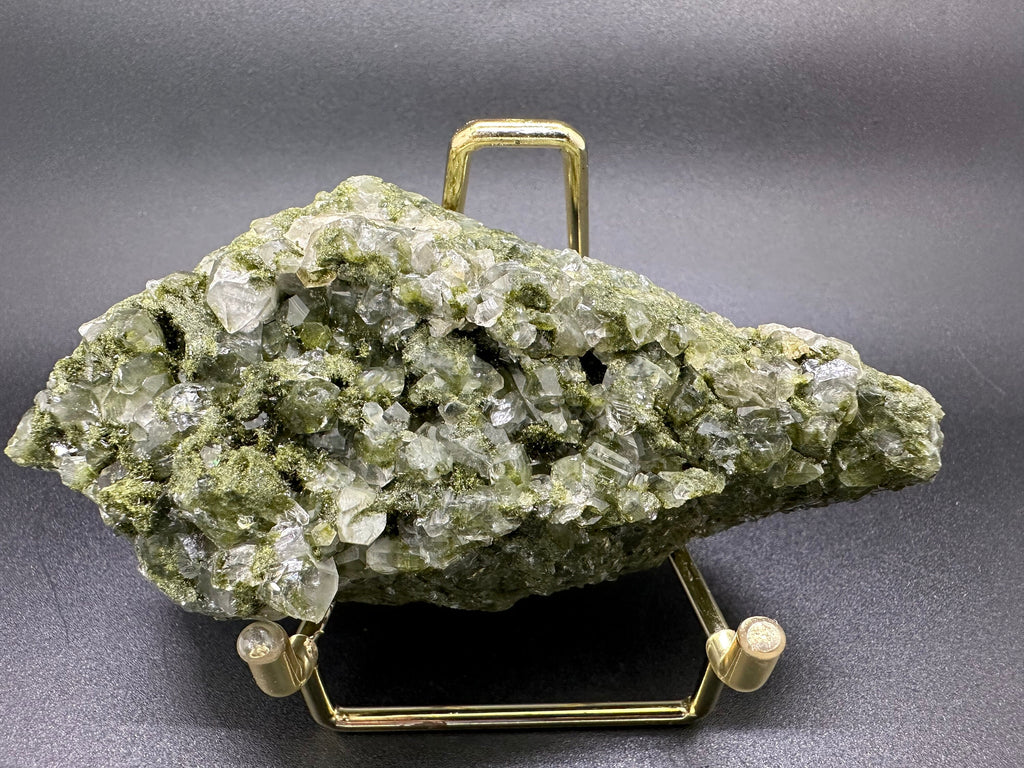 Rare Green Epidote with Quartz Crystals: Sparkly Rainbow Mineral Decor