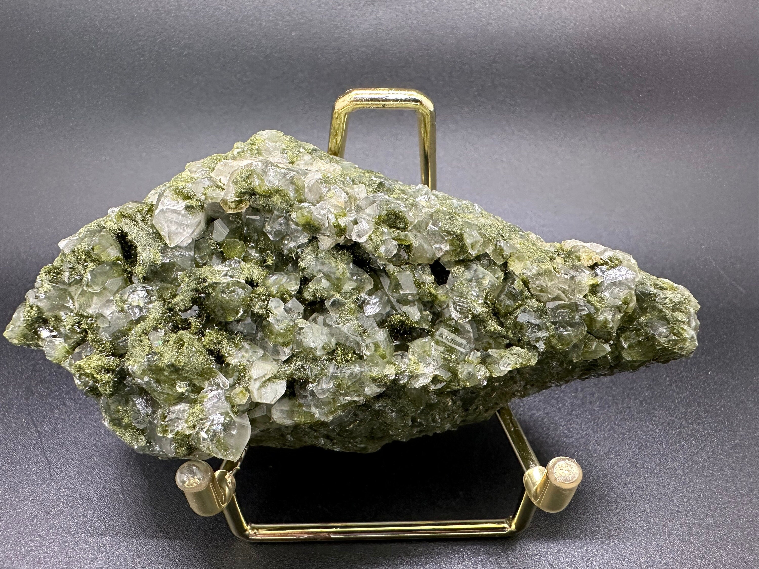 Rare Green Epidote with Quartz Crystals: Sparkly Rainbow Mineral Decor