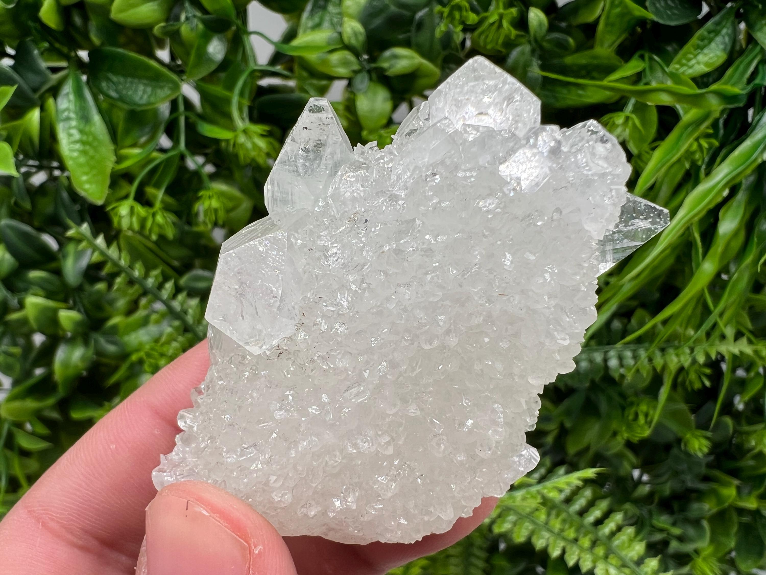 Transparent Apophyllite on Chalcedony, Natural Crystal Specimen, India Minerals
