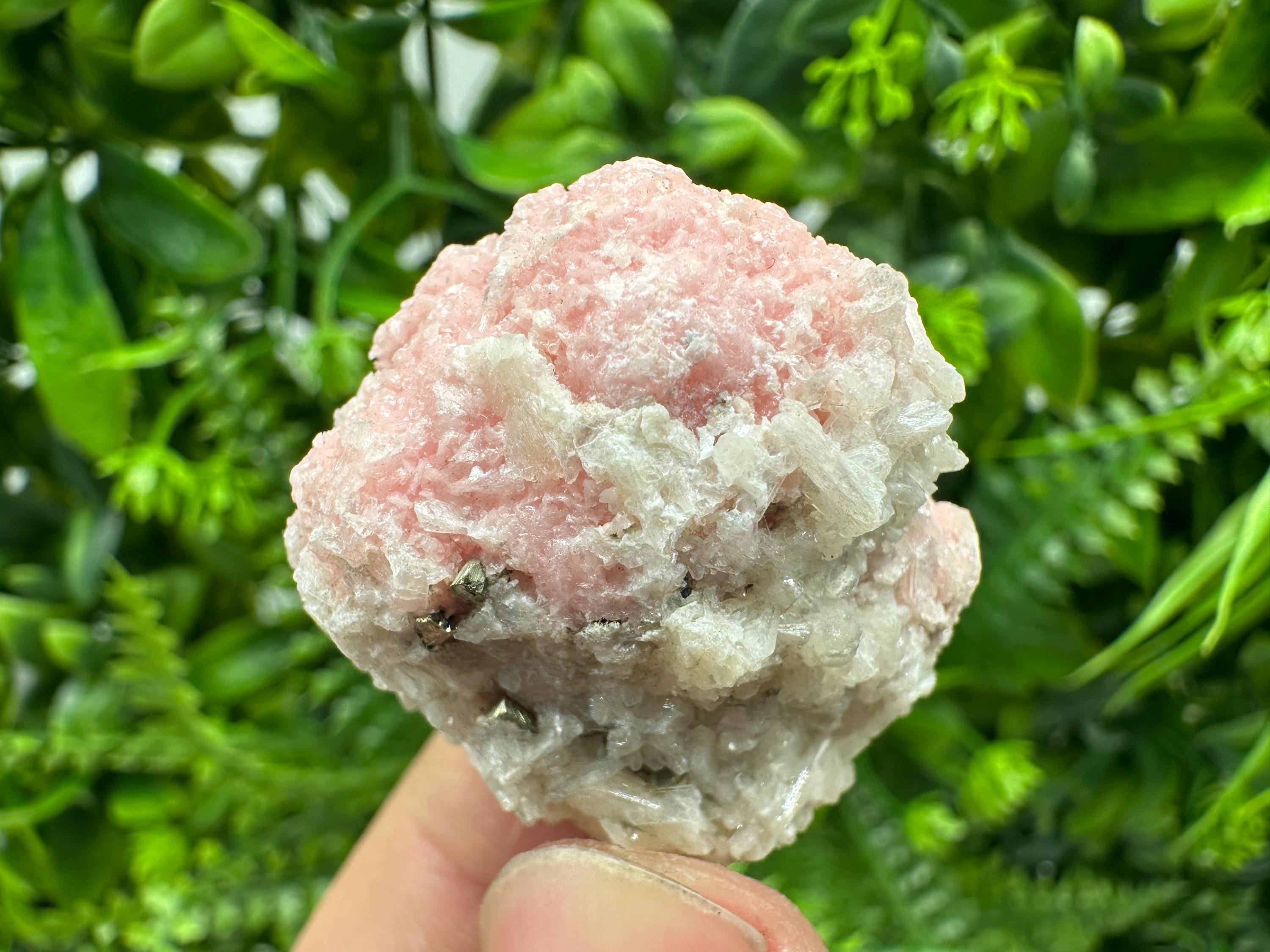 Rhodochrosite on Quartz Crystal, Starnica Mine, Bulgaria