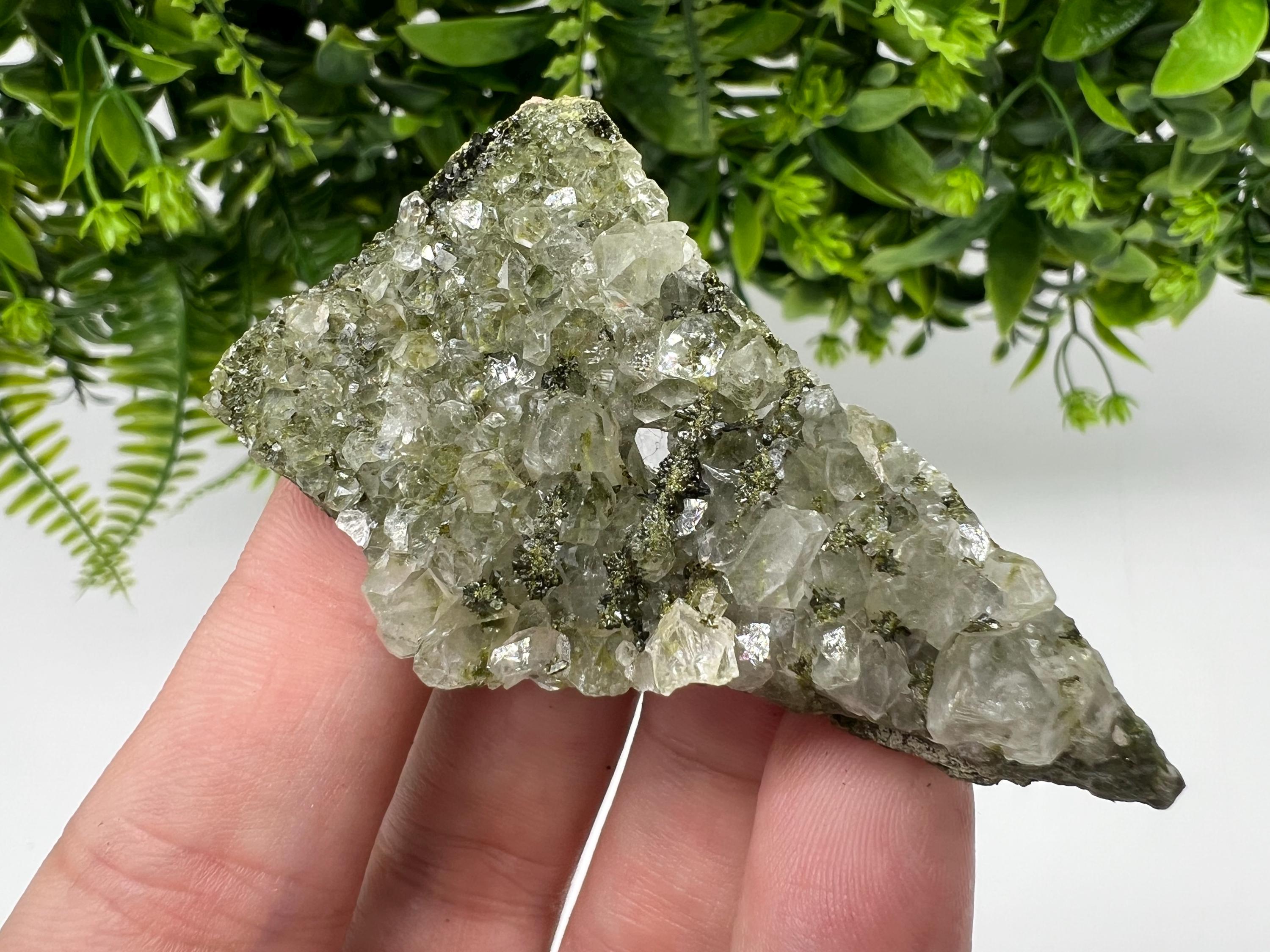 Green Epidote with Quartz Crystals - Extremely Sparkly with Rainbows,souvenirs collection stone,gift,decor, Eastern Anatolian, Turkey