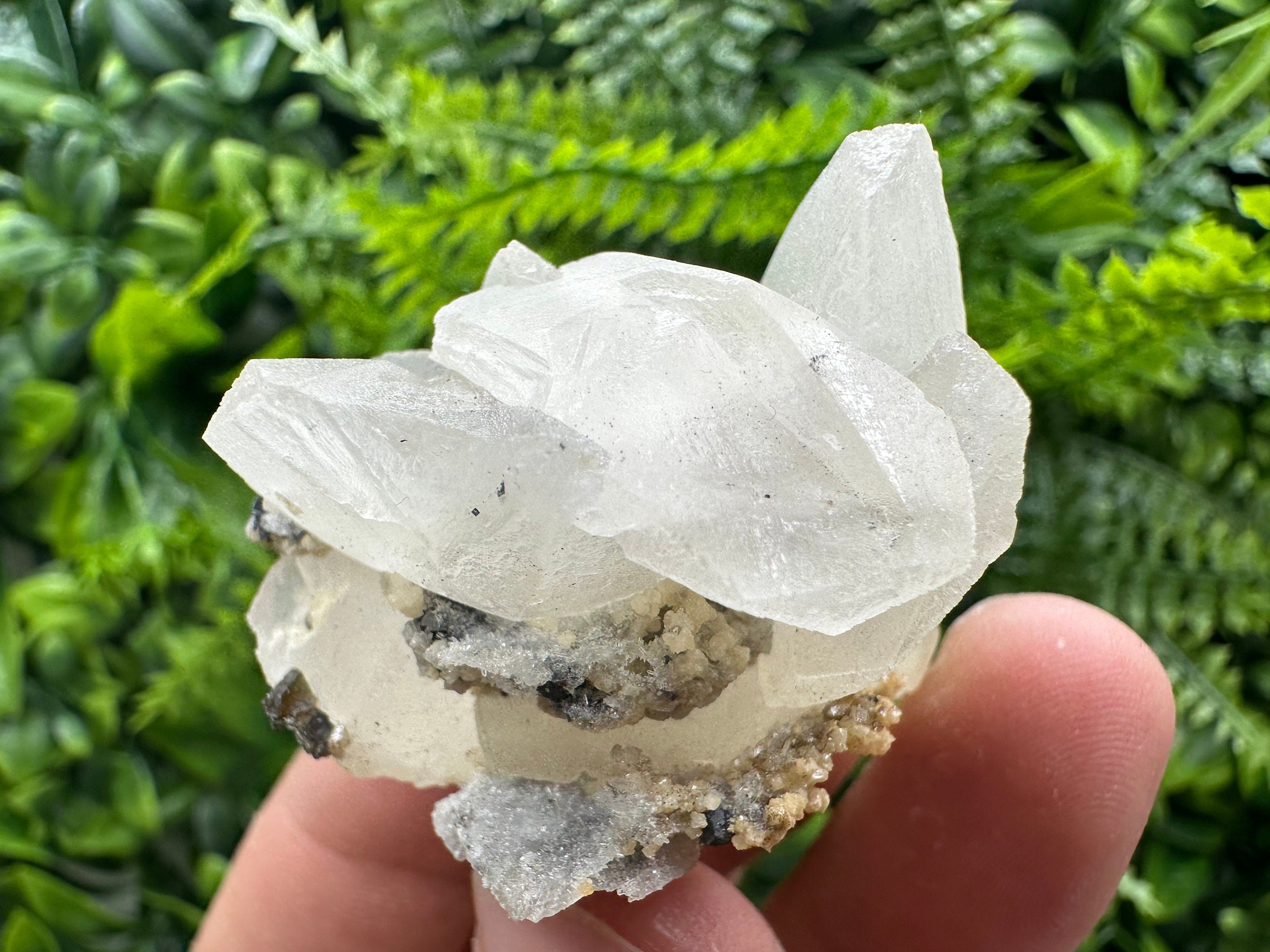 White Calcite on Matrix, Madan Bulgaria Mineral Specimen