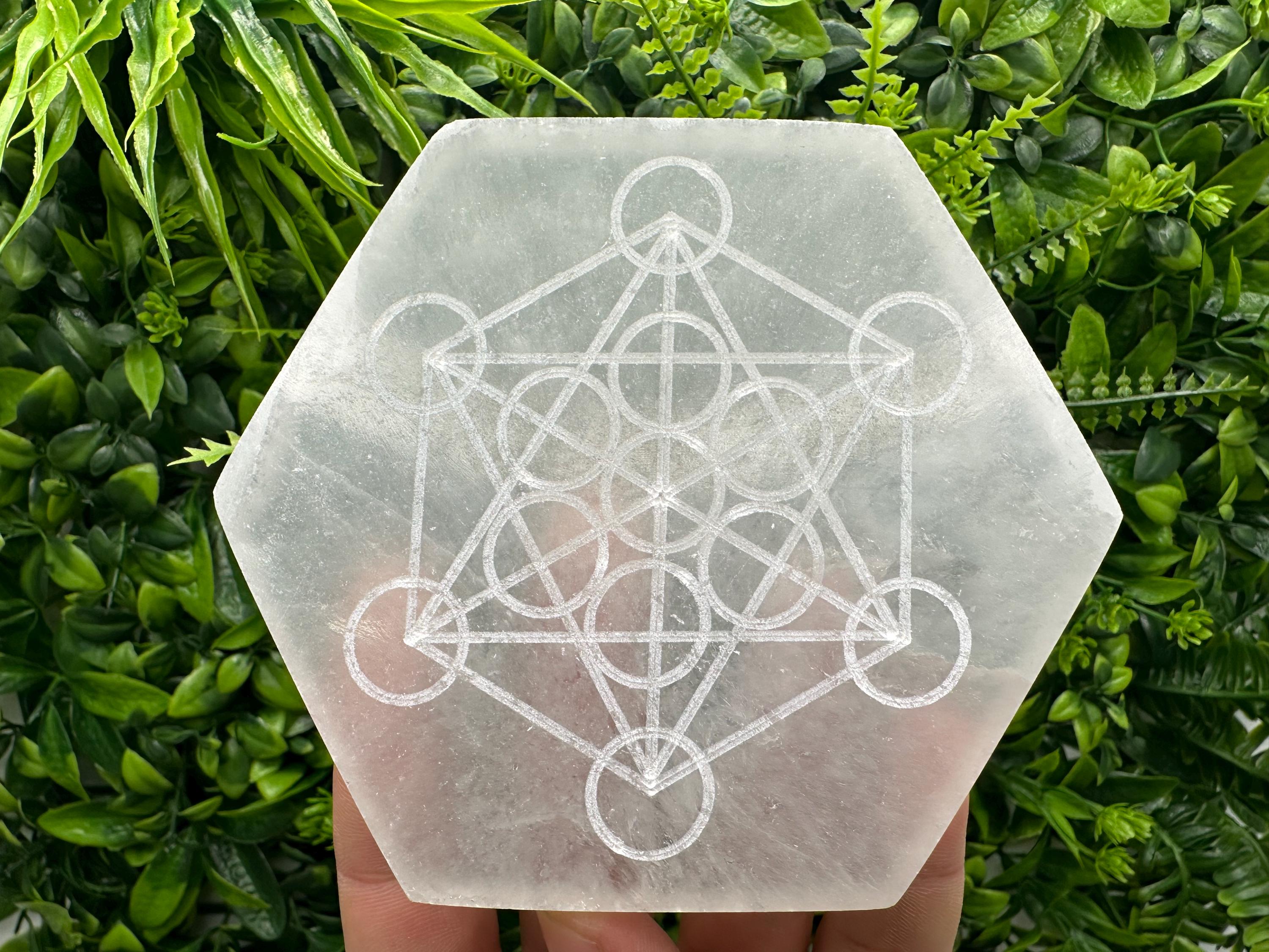 Hexagonal Selenite Charging Plate: Sacred Geometry Energy Grid (12cm)