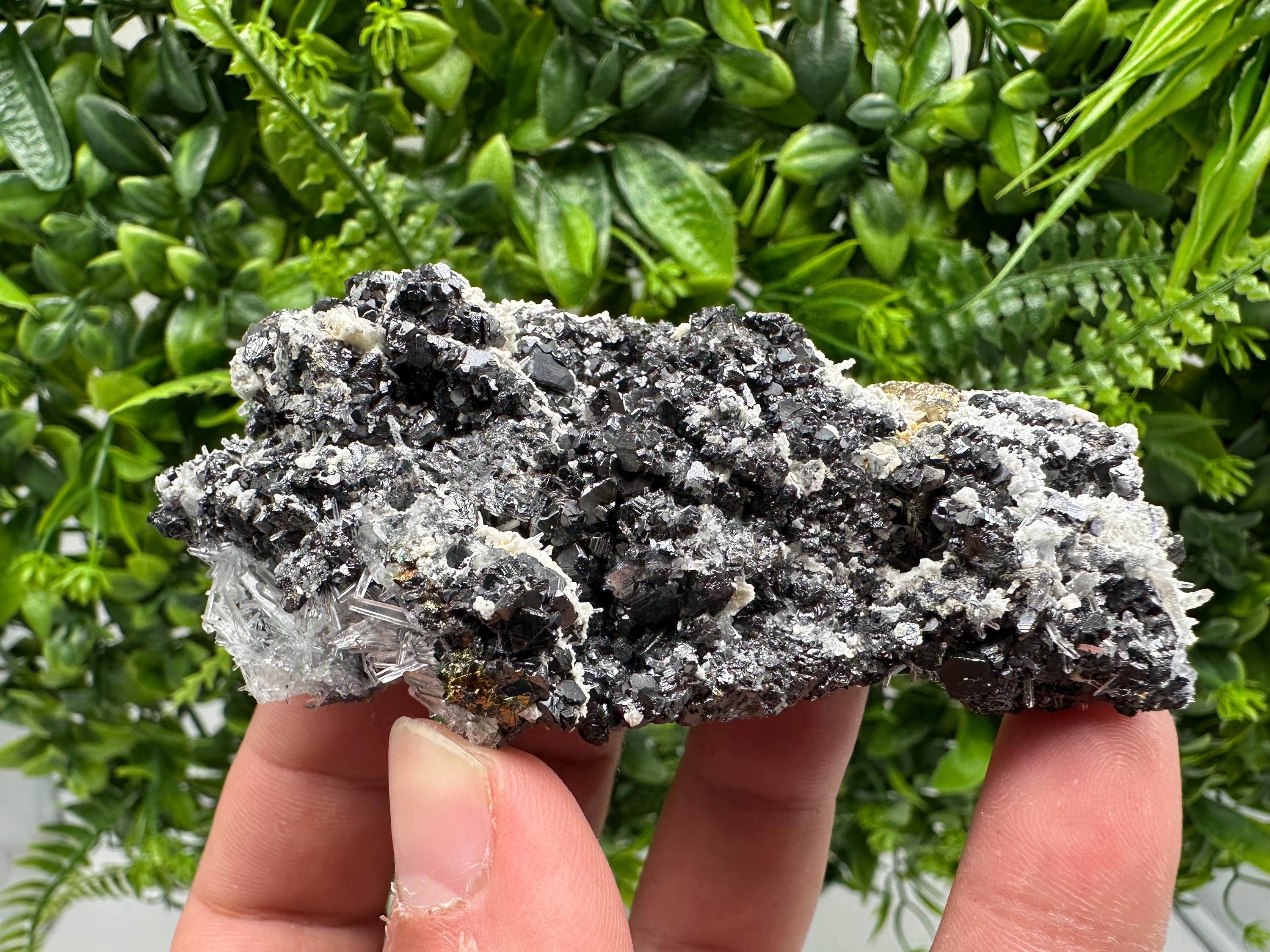 Rainbow Pyrite on Sphalerite and Quartz, Borieva Mine, Bulgaria