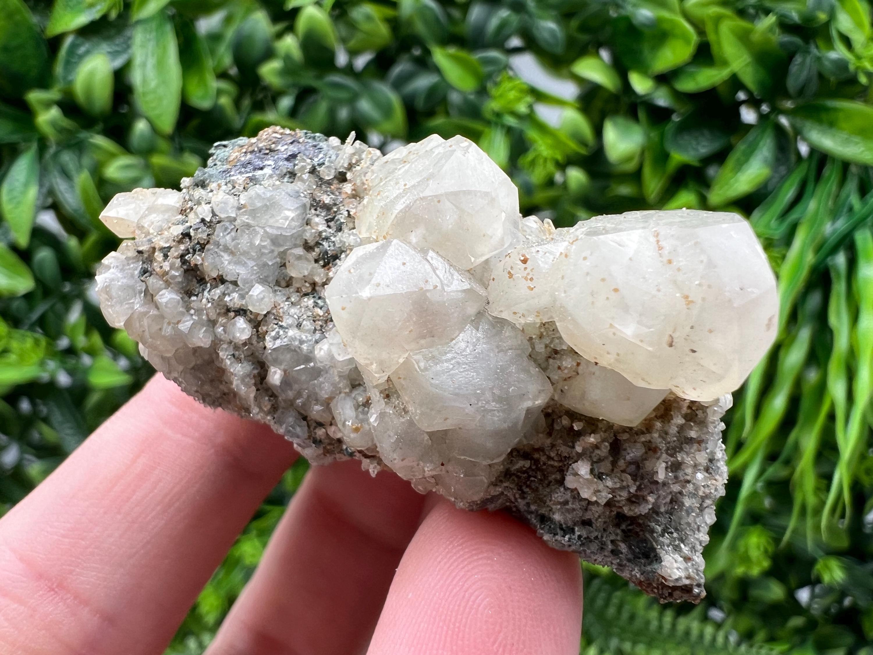 Calcite on Green Quartz Crystal - Borieva Mine, Bulgaria