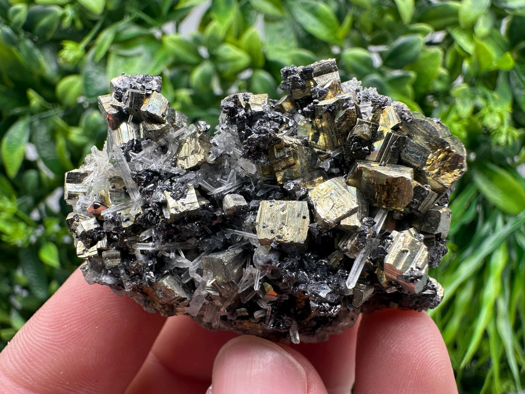 Wonderful Rainbow pyrite,Sphalerite on needles Quartz,natural minerals souvenir crystal gift collection stone,home decor Borieva Bulgaria