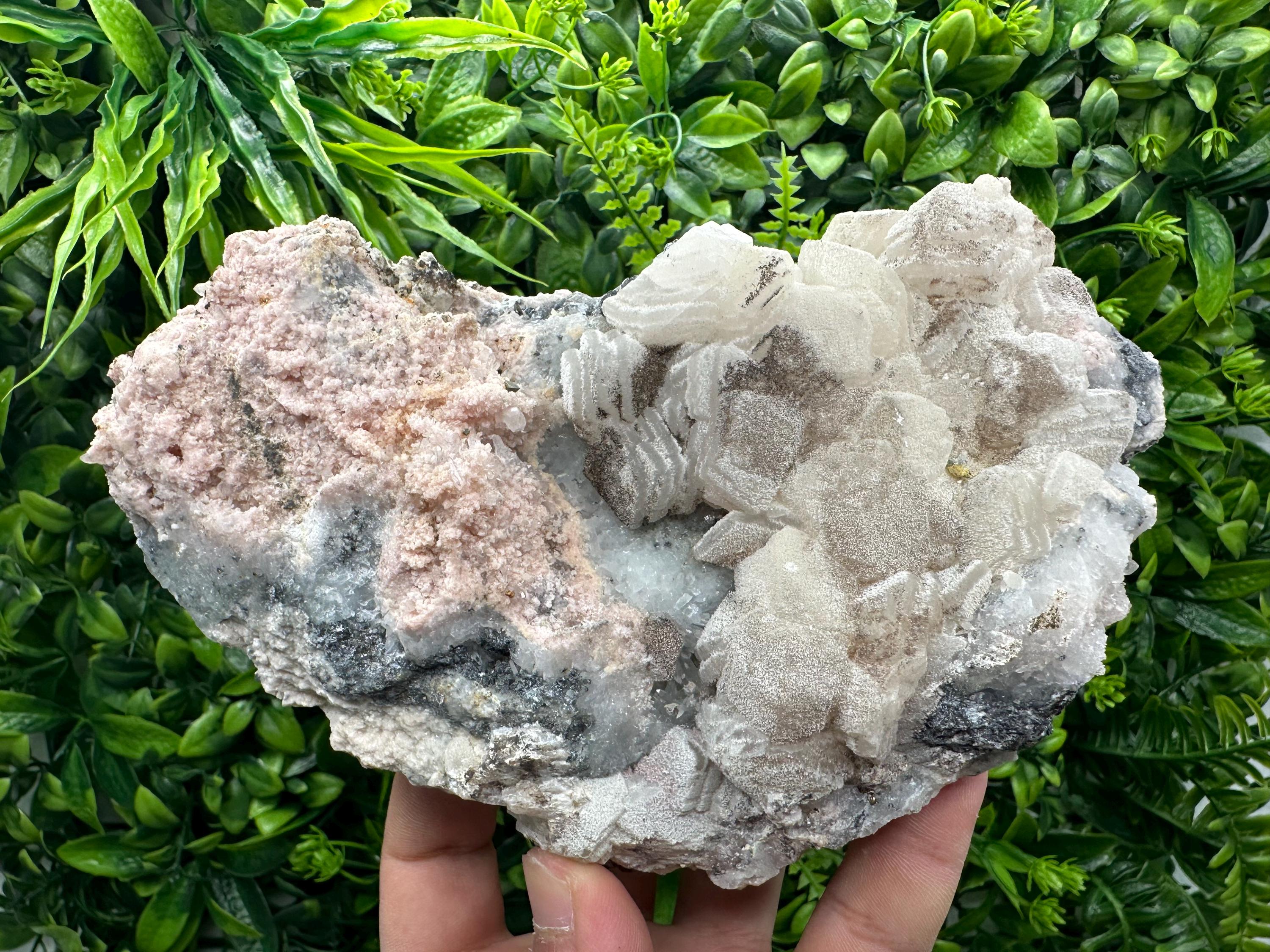 Rhodochrosite Calcite on Quartz Specimen: Collectible Mineral Decor