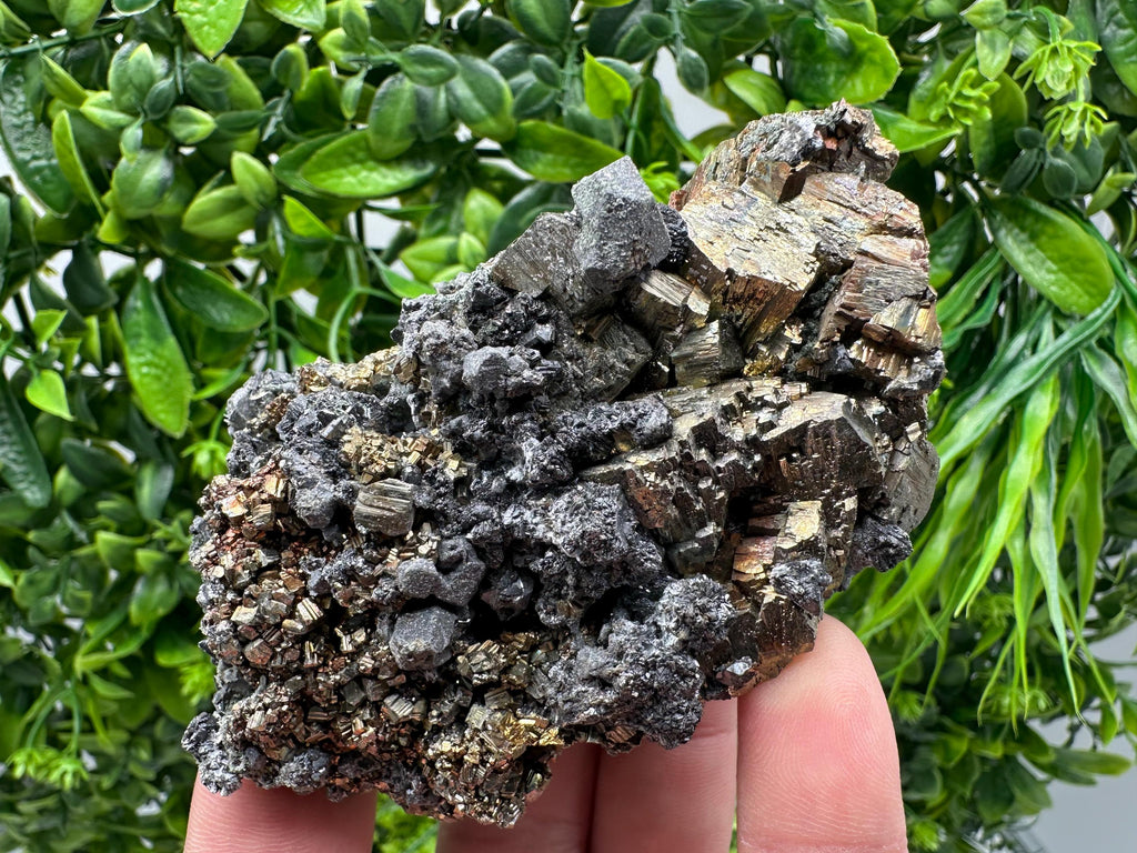 Rainbow Pyrite & Sphalerite on Quartz: Natural Crystal Home Decor