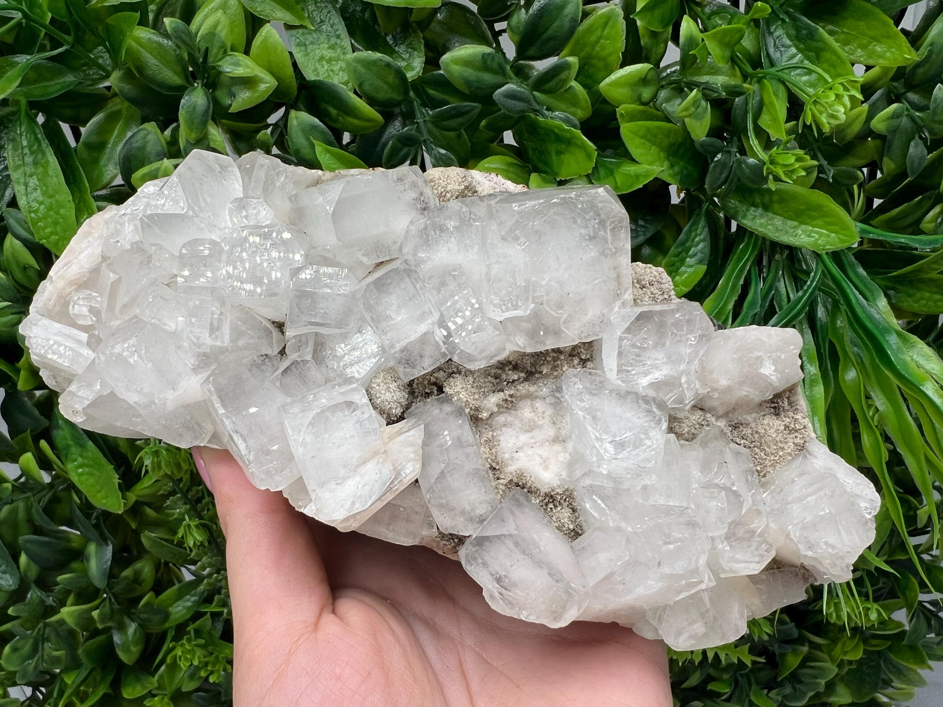 Apophyllite on Chalcedony Specimen: Transparent Crystal, India Minerals