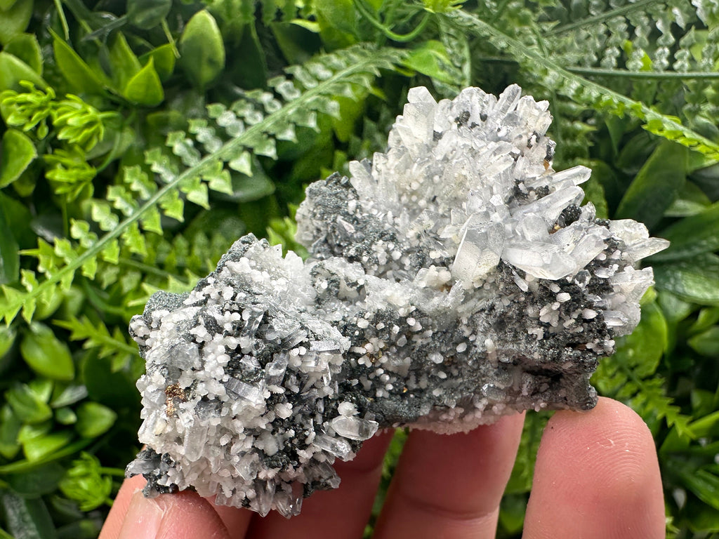 Quartz with Calcite and Chlorite: Borieva Mine Crystal Souvenir