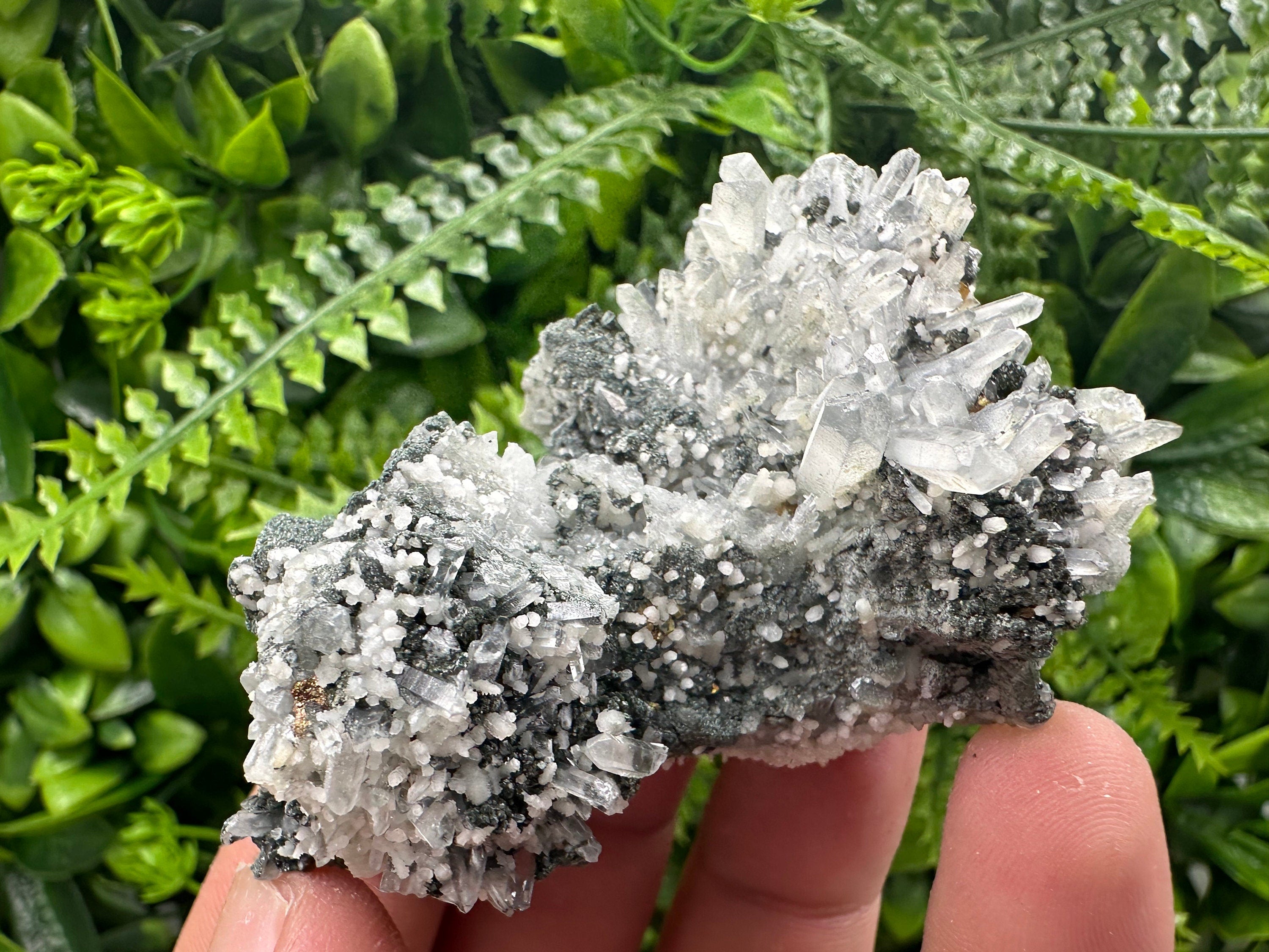 Quartz with Calcite and Chlorite: Borieva Mine Crystal Souvenir