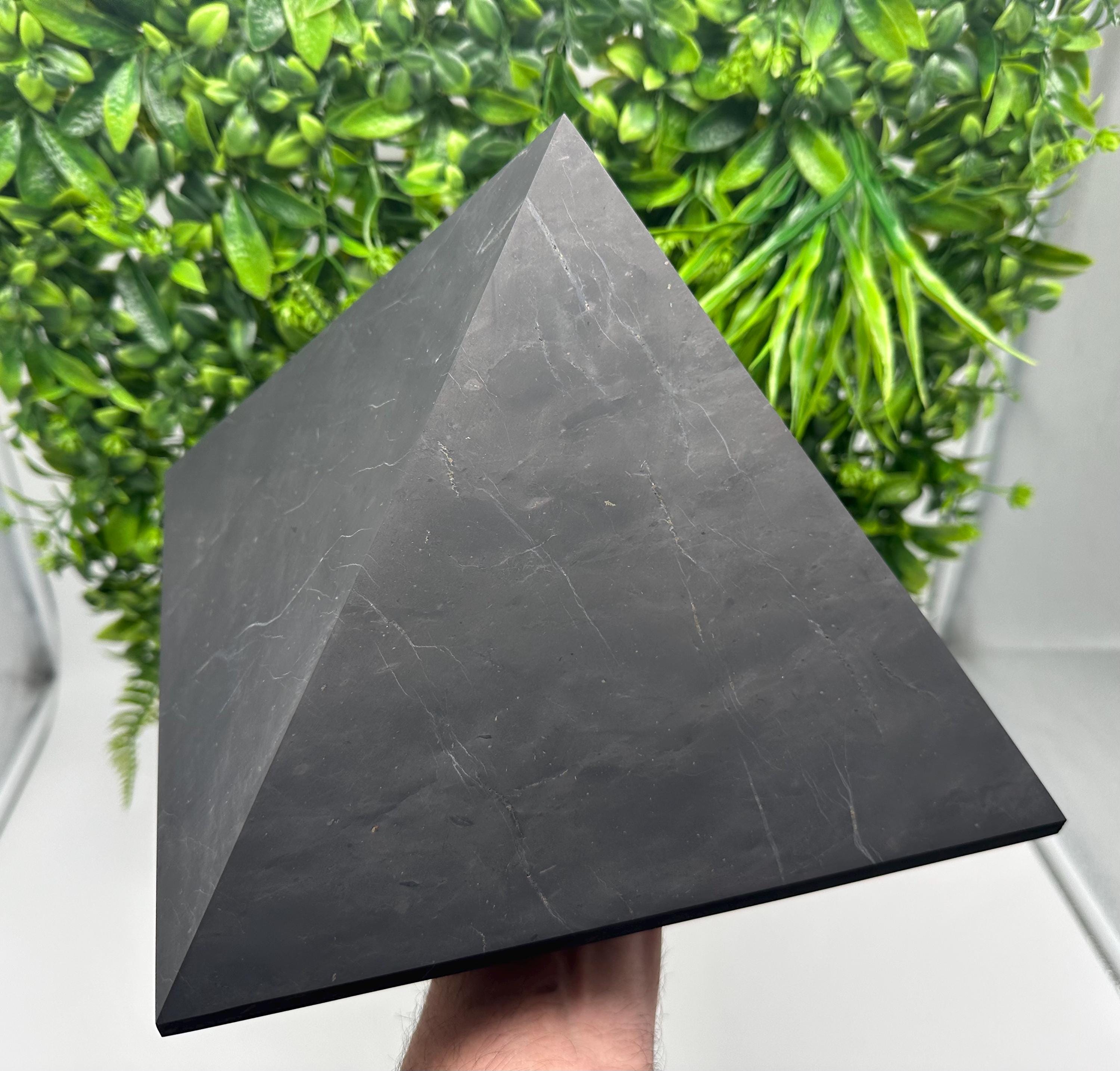 Large Unpolished Shungite Pyramid: EMF Protection, Sacred Stone (25cm)