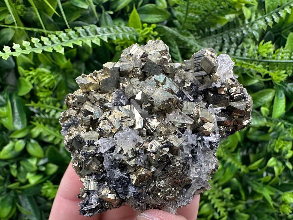 Rainbow Pyrite Cluster on Sphalerite Quartz, Bulgaria Mineral Specimen