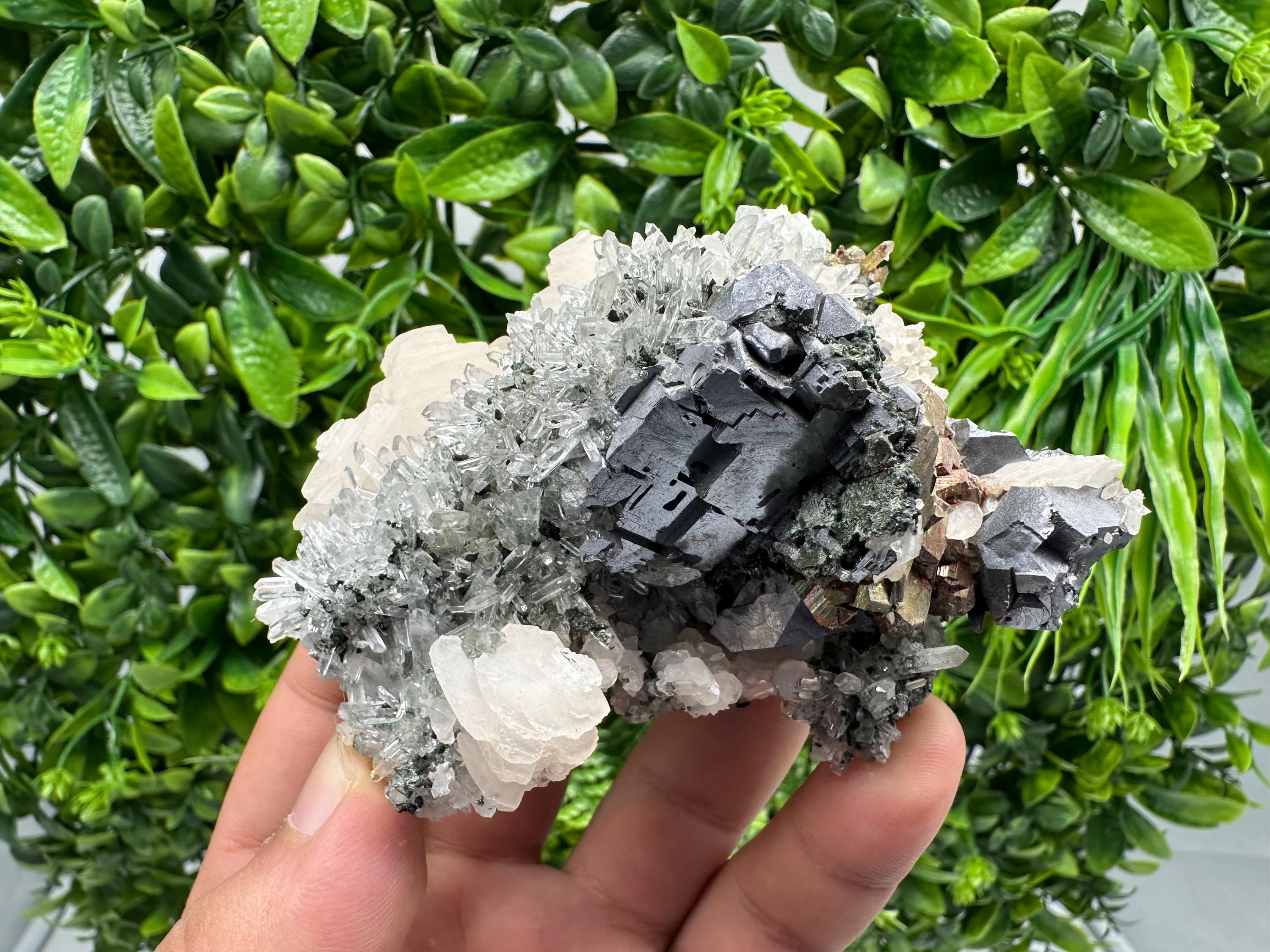 Galena Sphalerite Calcite on Quartz: Borieva Mine Crystal Decor