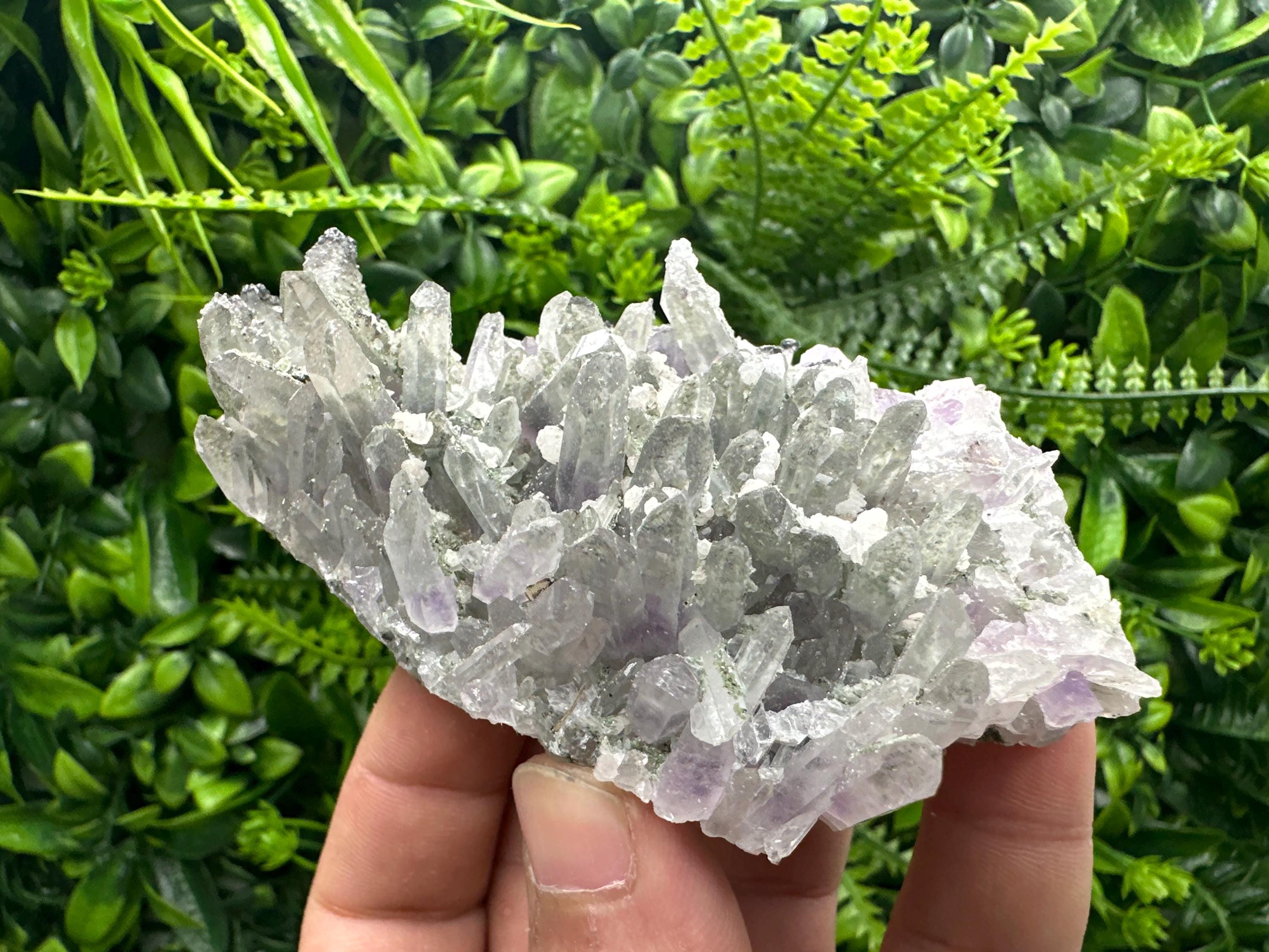 Amethyst Quartz Crystal Cluster with Calcite, Chlorite Inclusions