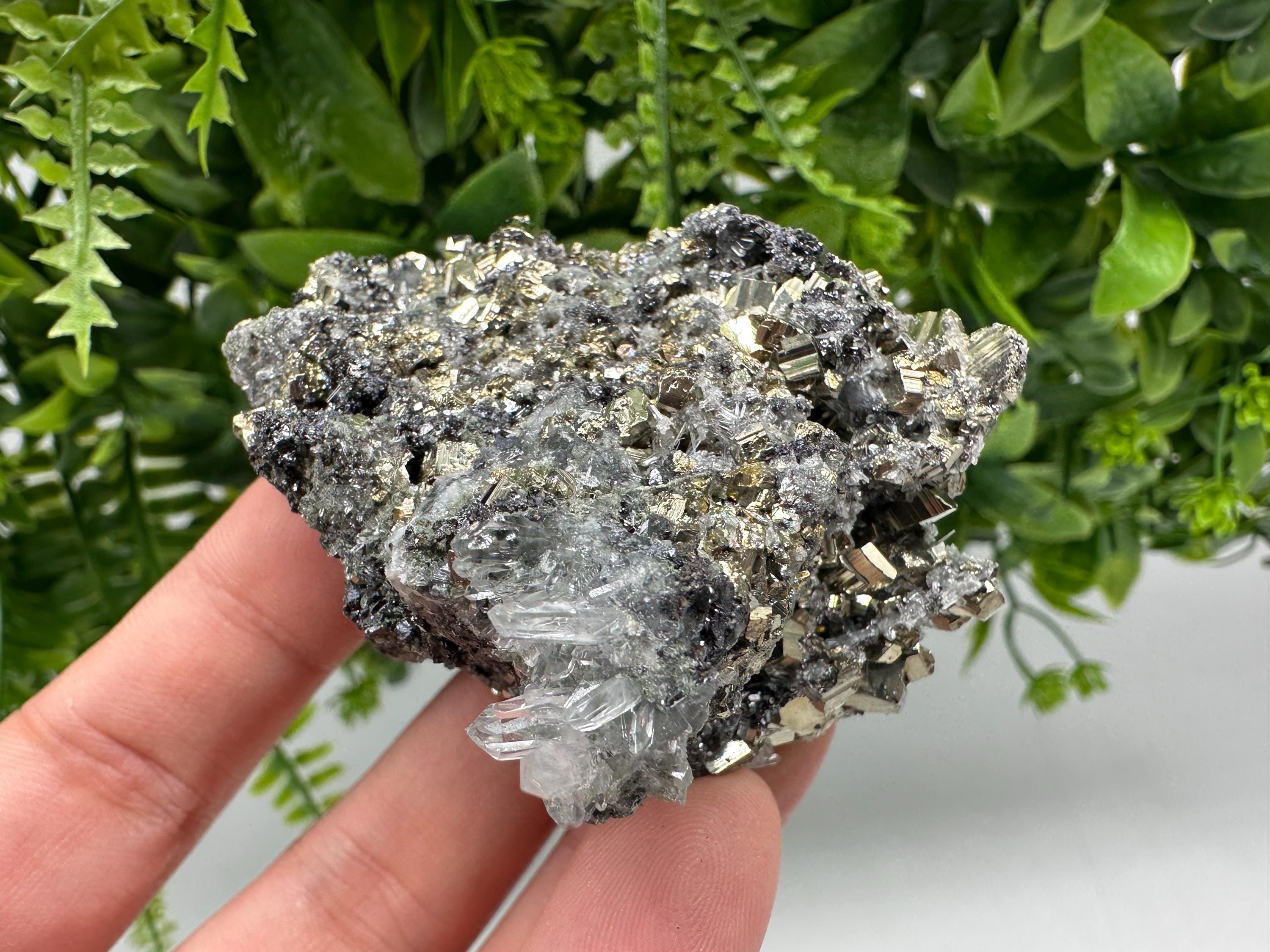 Pyrite on Green Quartz Mineral Specimen, Borieva Mine, Bulgaria