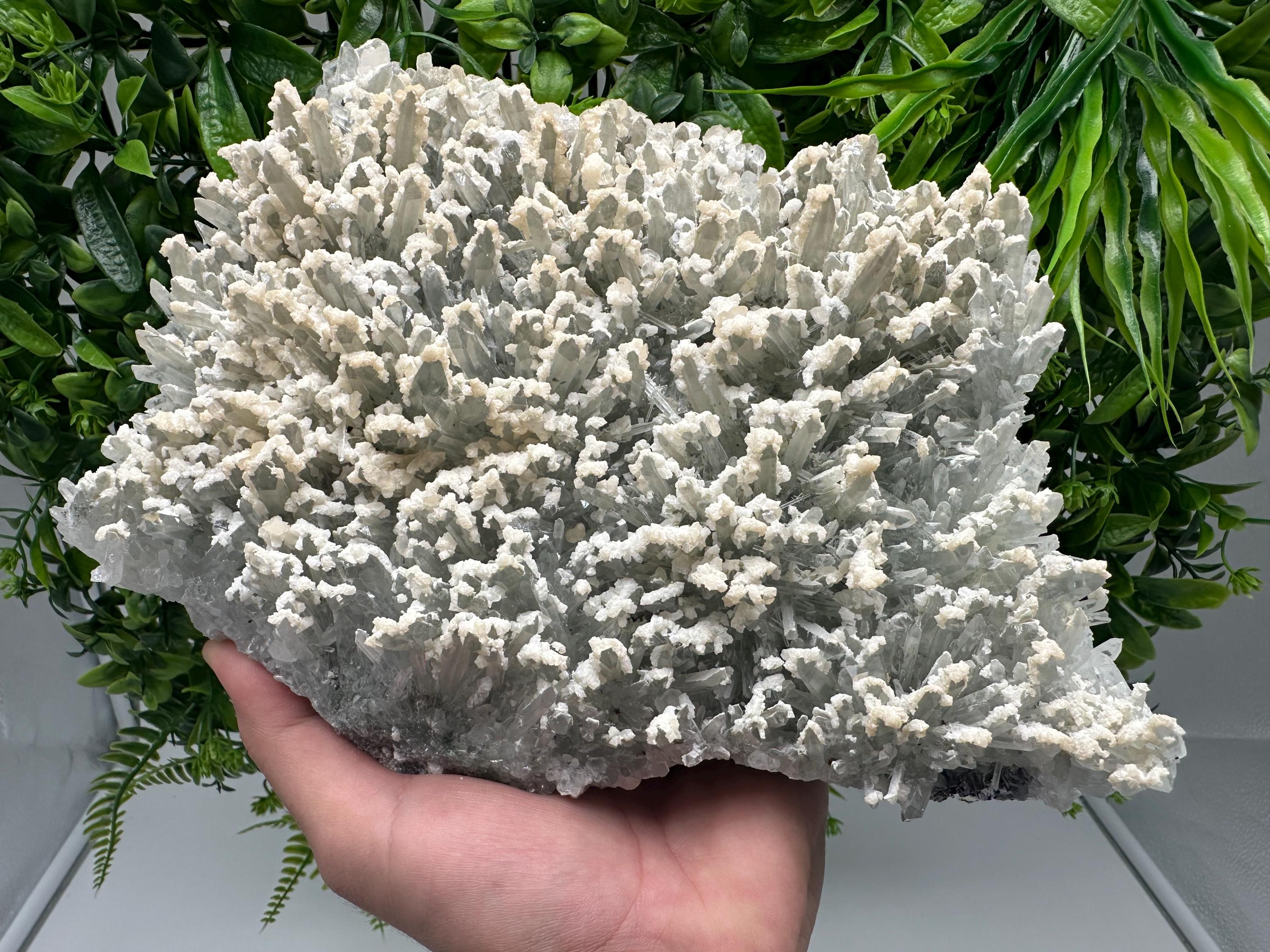 Quartz with Calcite Cluster: Krushev Dol Mine, Bulgaria