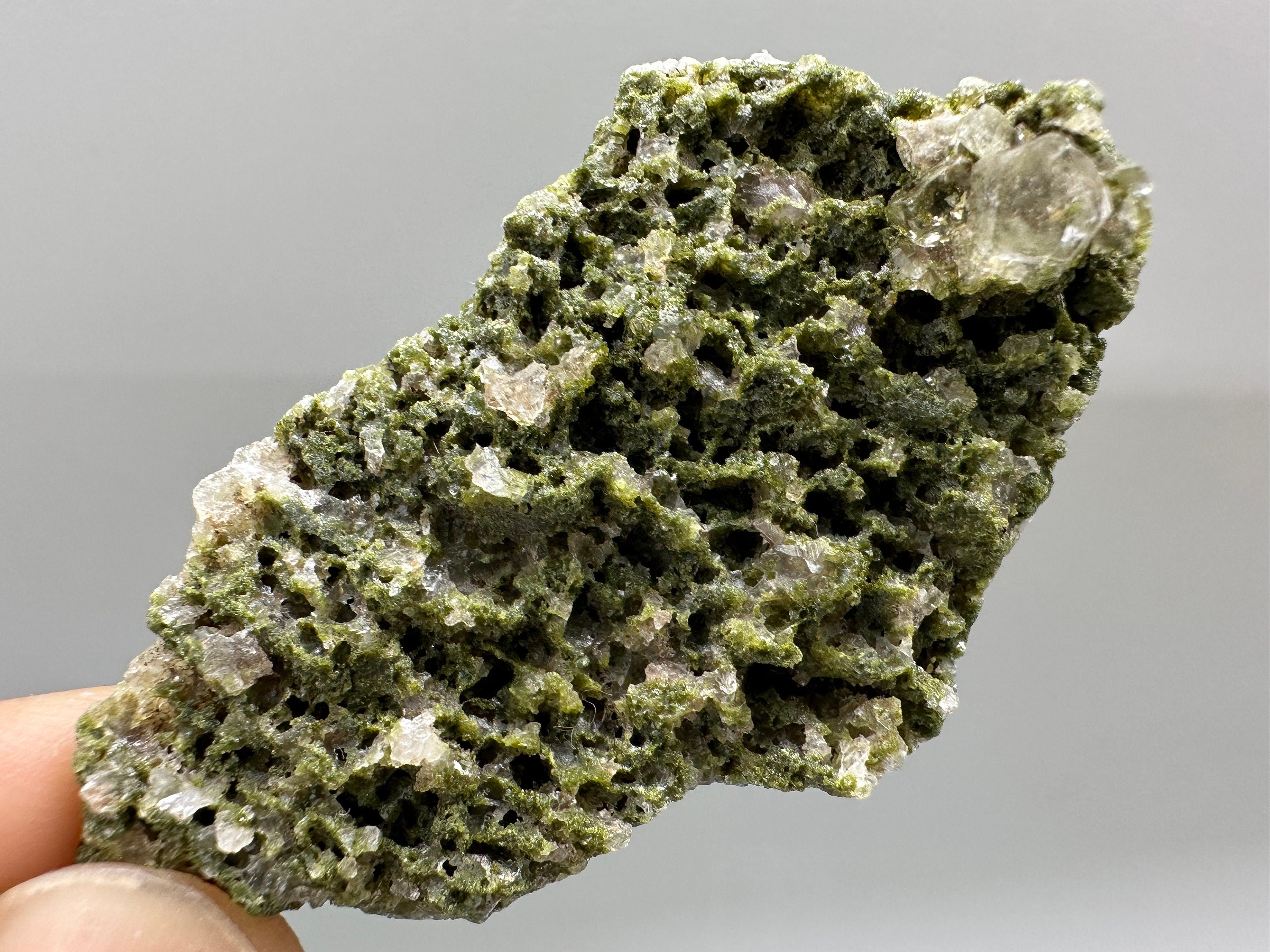 Rare Green Epidote with Quartz Crystals: Eastern Anatolian Decor Stone