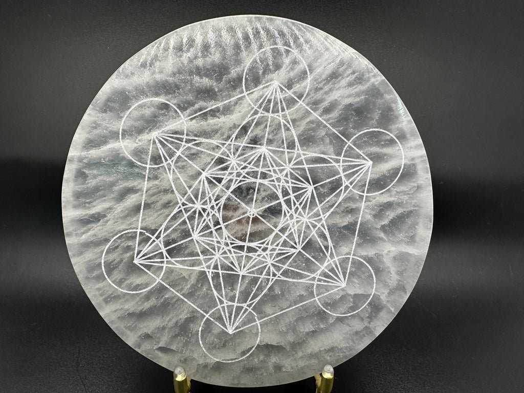 Selenite Charging Plate: Metatron's Cube Sacred Geometry Grid