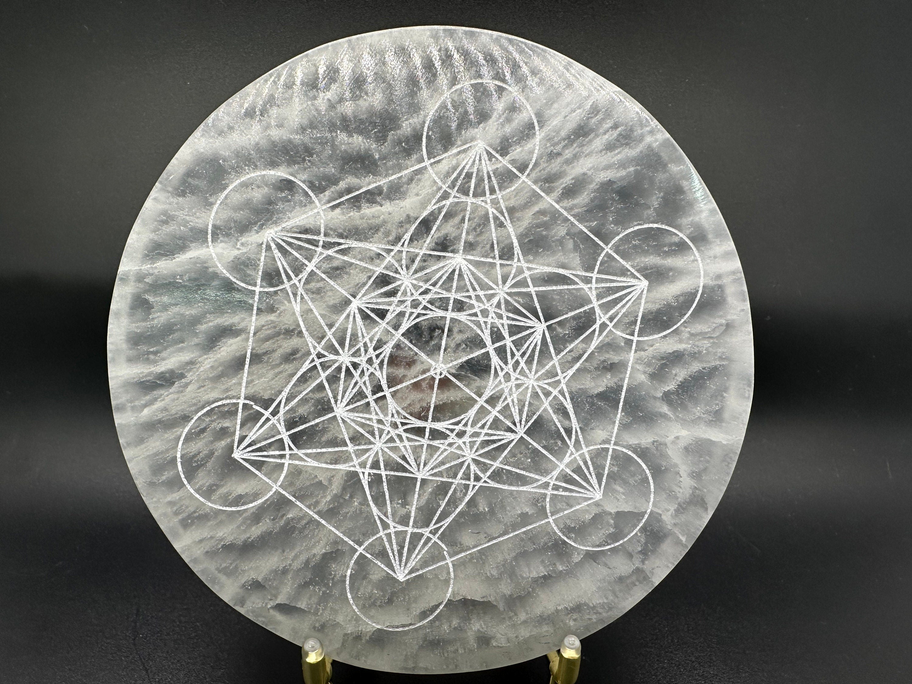 Selenite Charging Plate: Metatron's Cube Sacred Geometry Grid