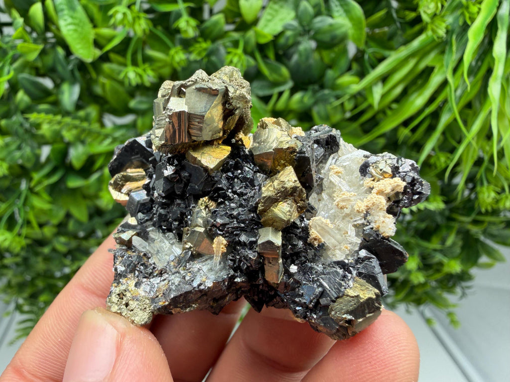 Rainbow Pyrite on Sphalerite with Quartz and Siderite, Collection Specimen