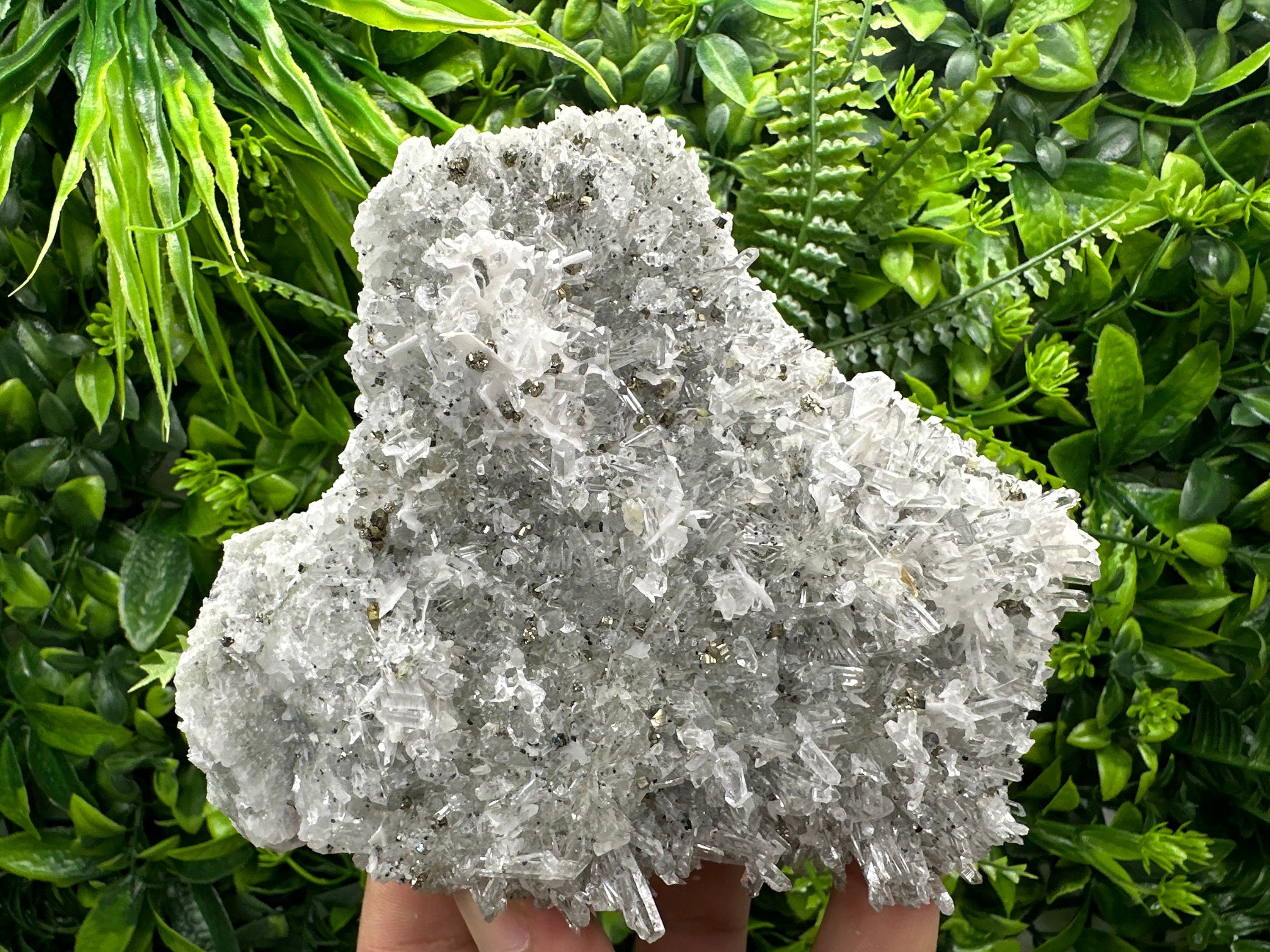 Calcite Pyrite on Quartz Crystal, Borieva Bulgaria Mineral Specimen