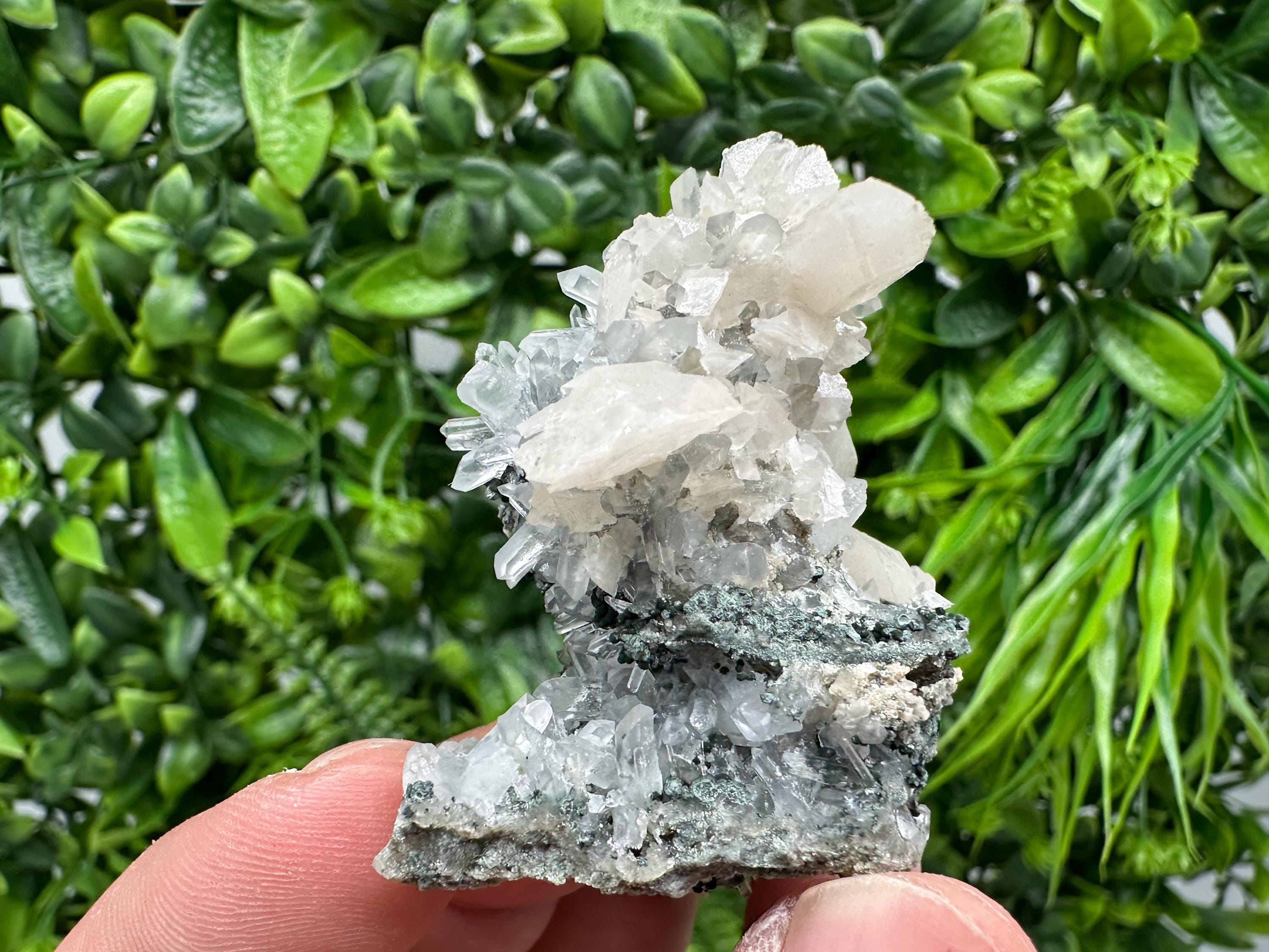 Quartz Calcite Mineral Specimen on Chlorite, Bulgaria Crystal Decor