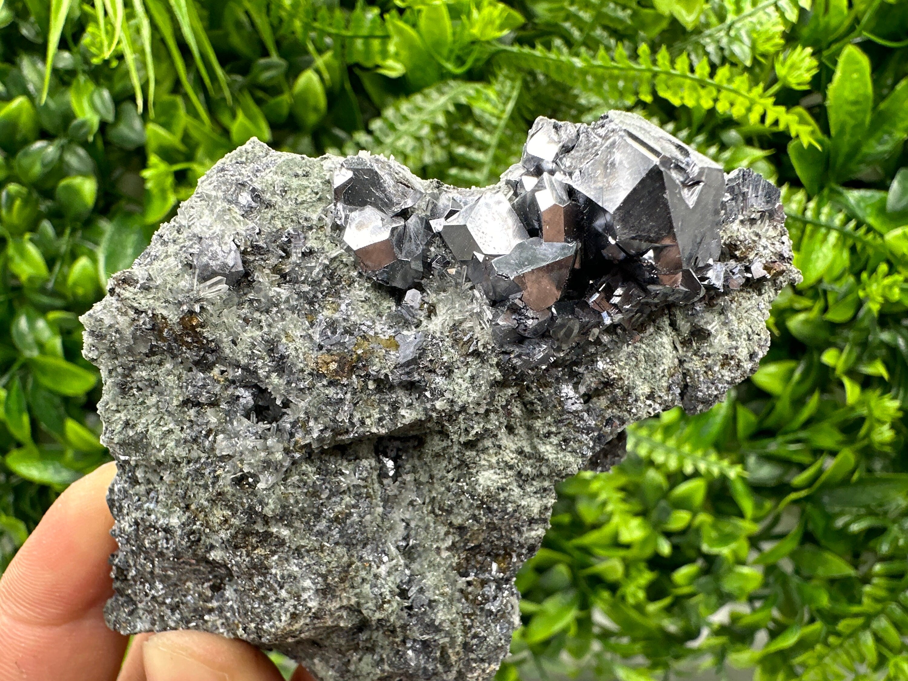 Shiny Galena on Matrix: Borieva Mine Crystal Decor