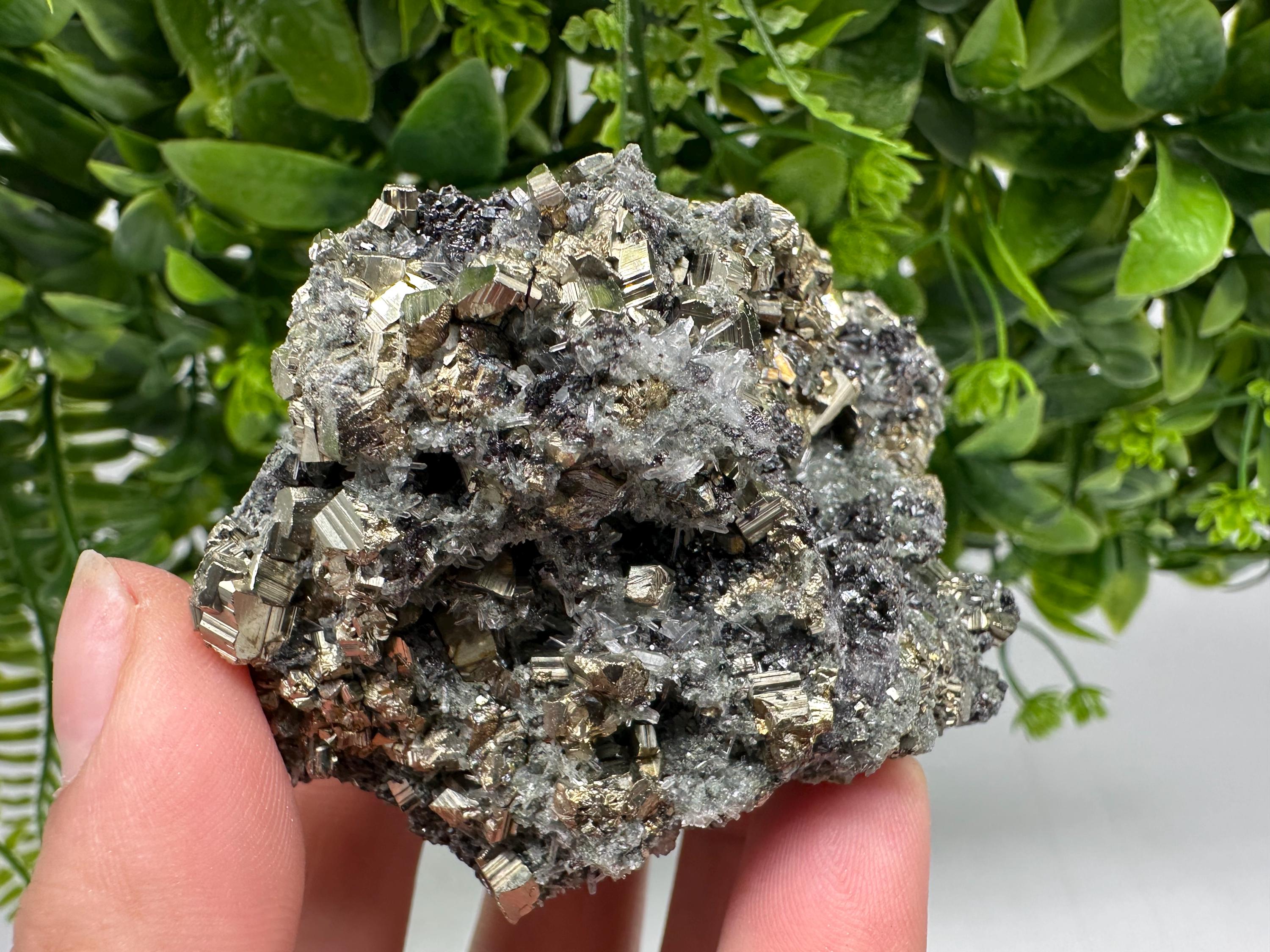 Pyrite on Green Quartz: Rare Mineral Specimen, Borieva Mine