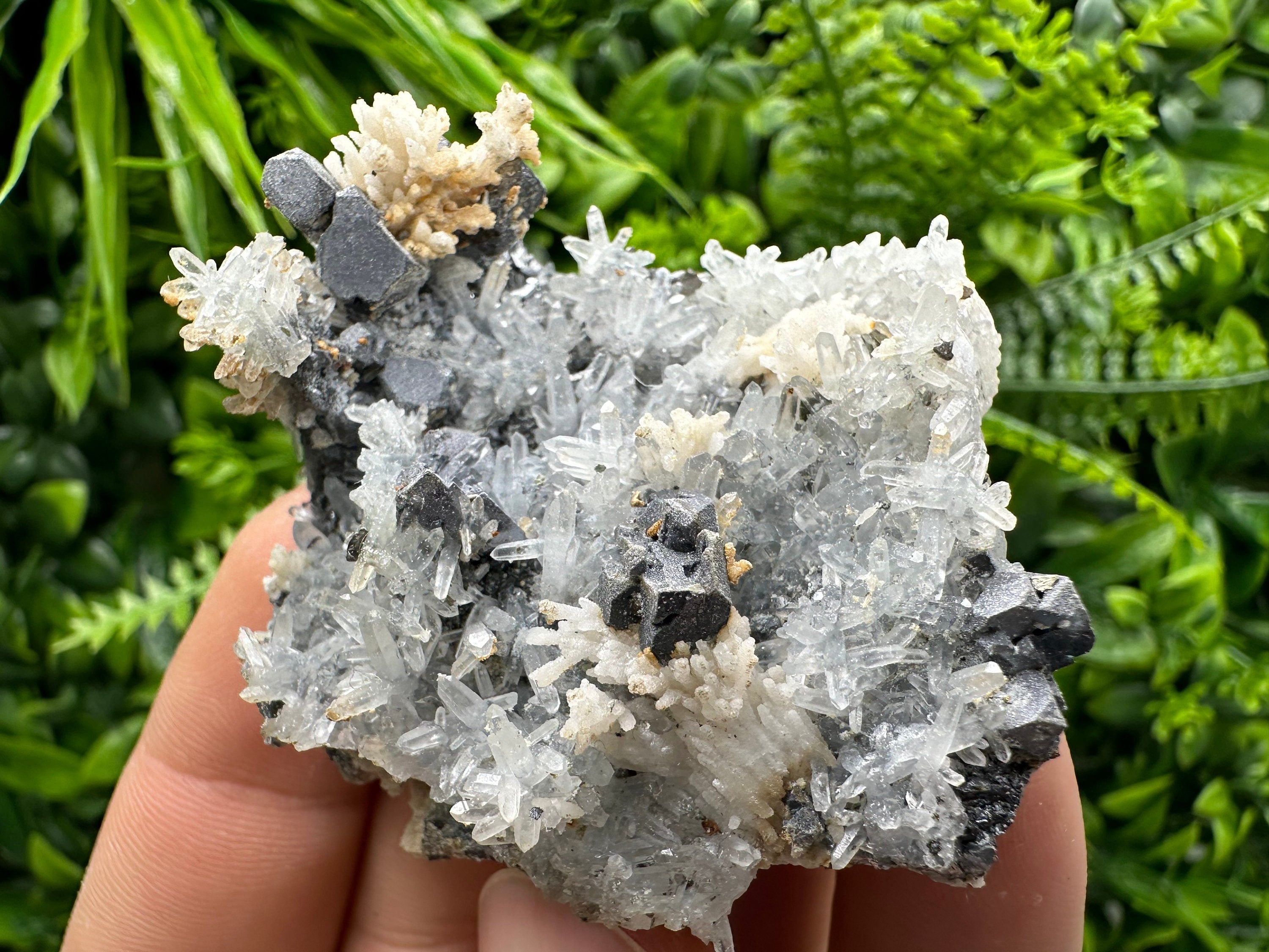 Galena Sphalerite Calcite on Quartz Cluster, Bulgaria Mineral Specimen
