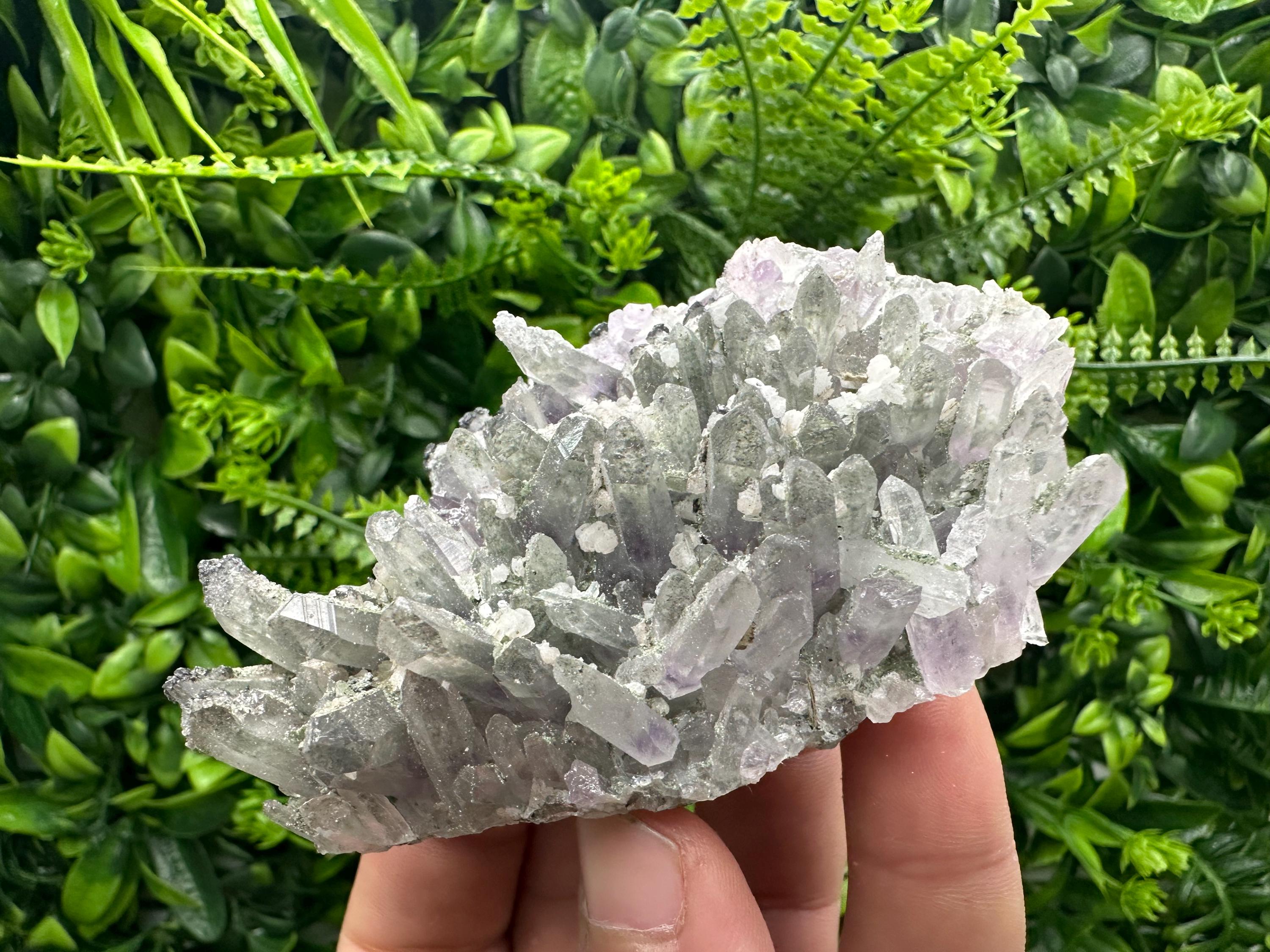 Amethyst Quartz Crystal Cluster with Calcite, Chlorite Inclusions