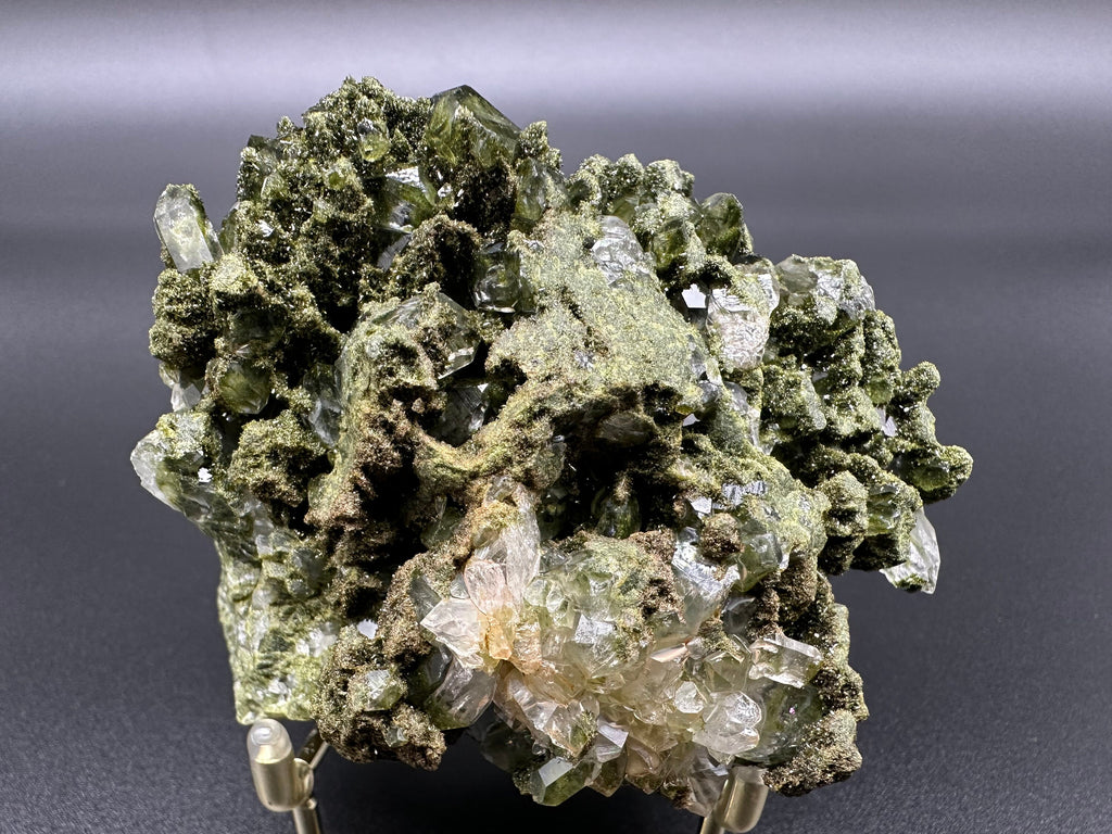 Rare Green Epidote with Quartz Crystals: Sparkly Rainbow Mineral Decor