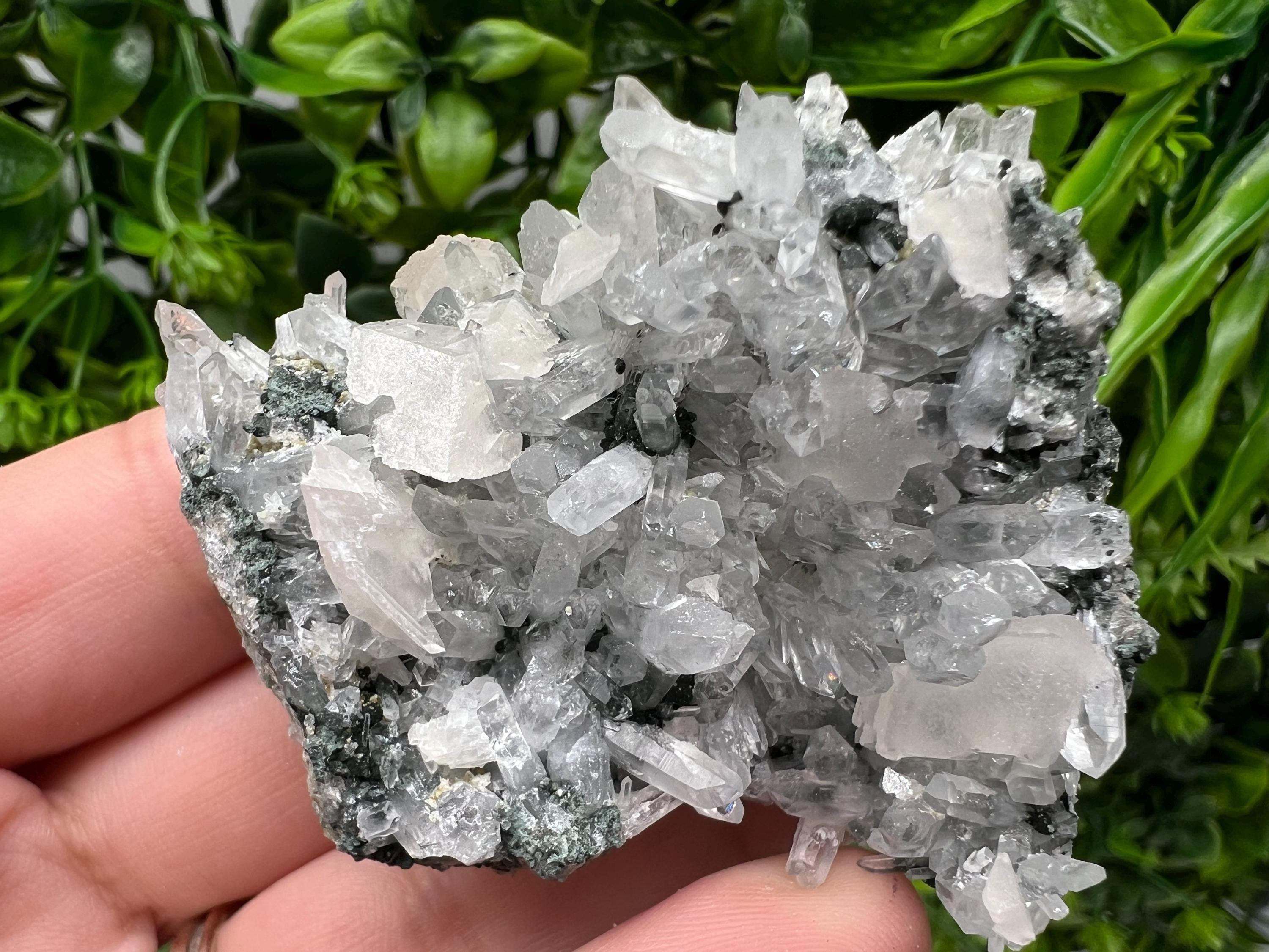 Calcite on Quartz Crystal: Borieva Mine, Bulgaria