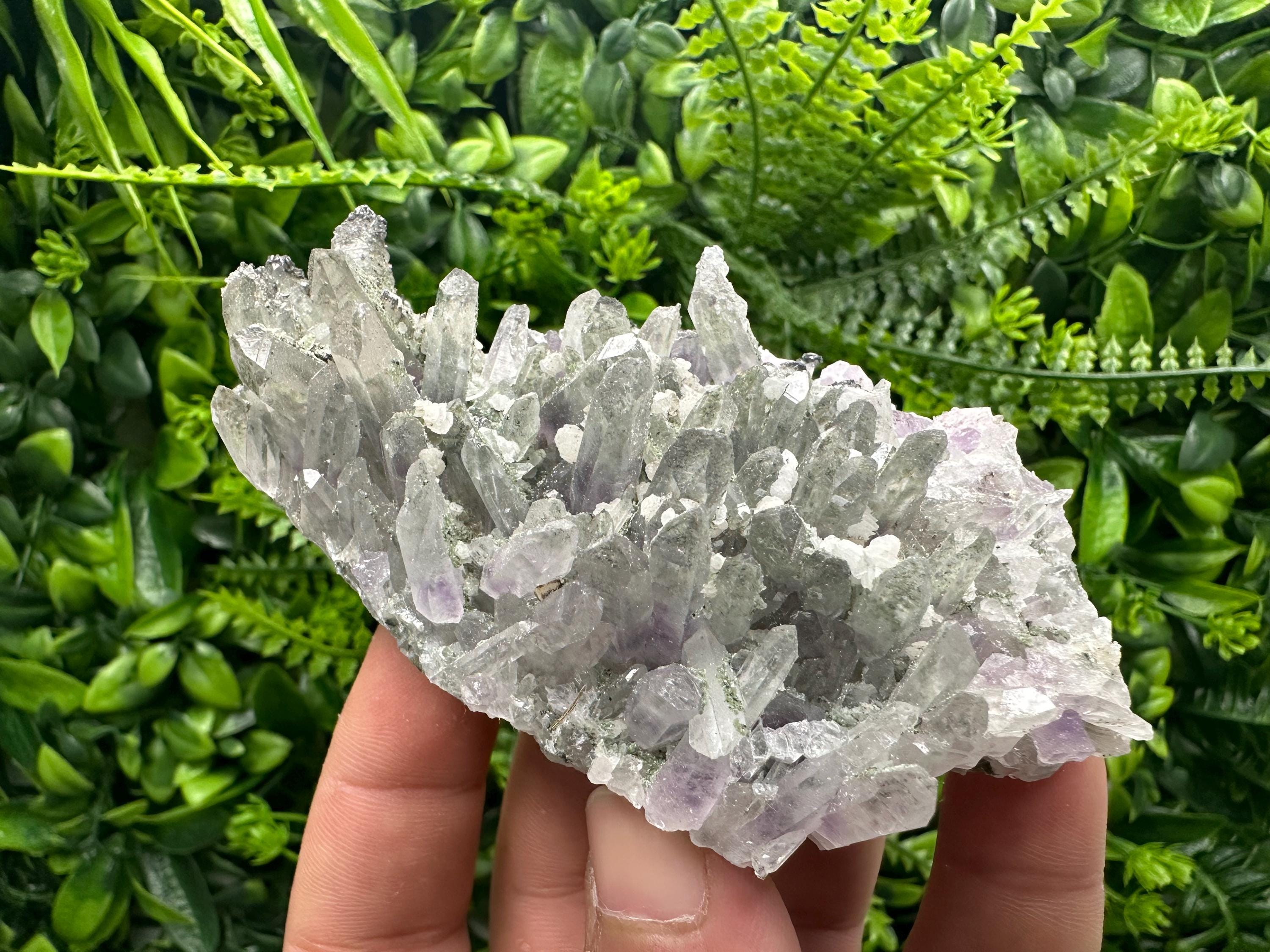 Amethyst Quartz Crystal Cluster with Calcite, Chlorite Inclusions