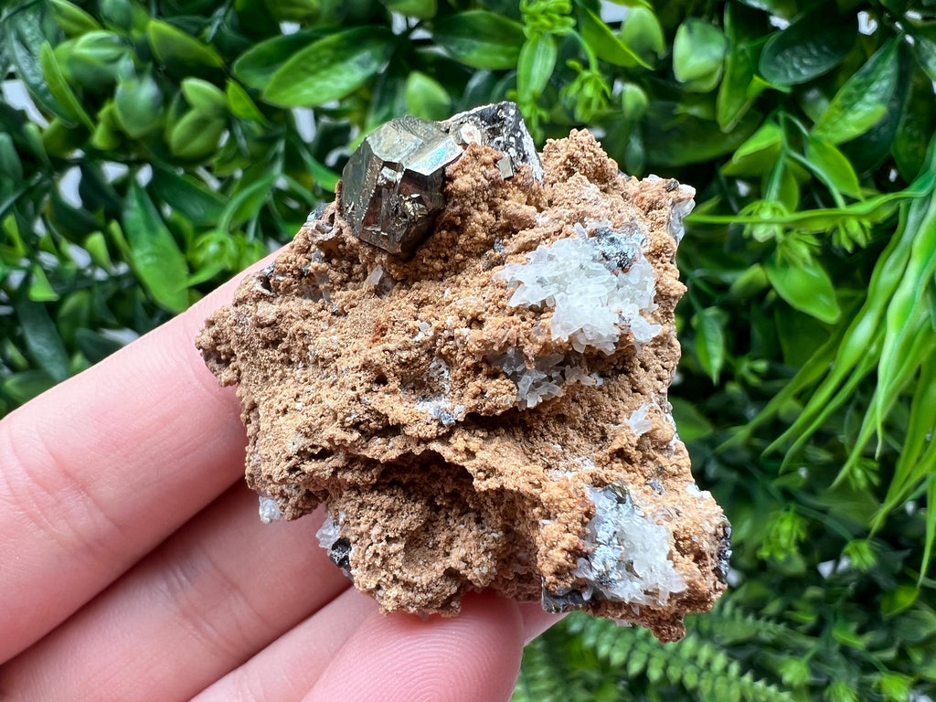 Rainbow Pyrite with Calcite: Natural Crystal Mineral Specimen, Borieva Bulgaria