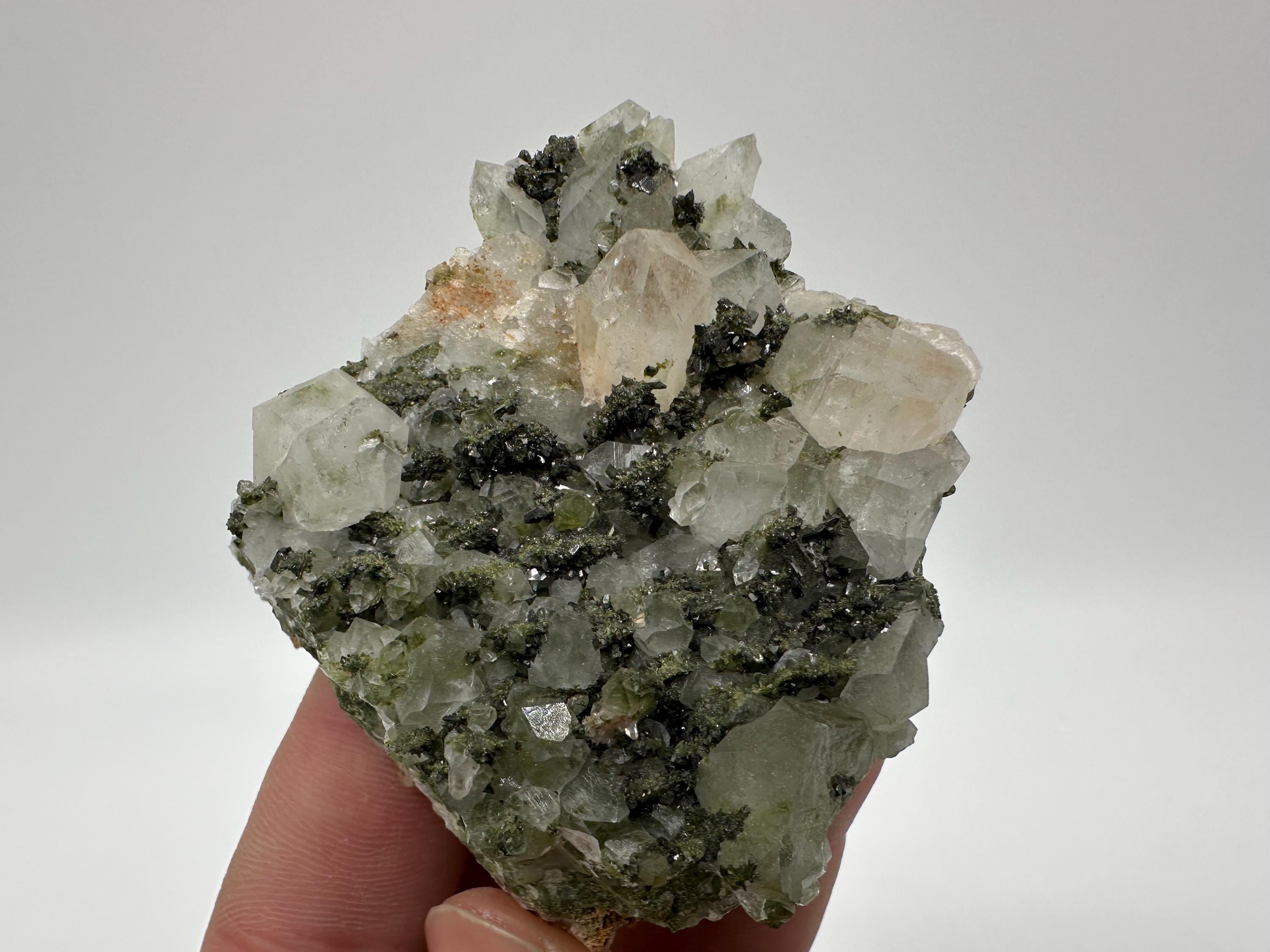 Rare Green Epidote with Quartz Crystals: Eastern Anatolian Mineral Decor
