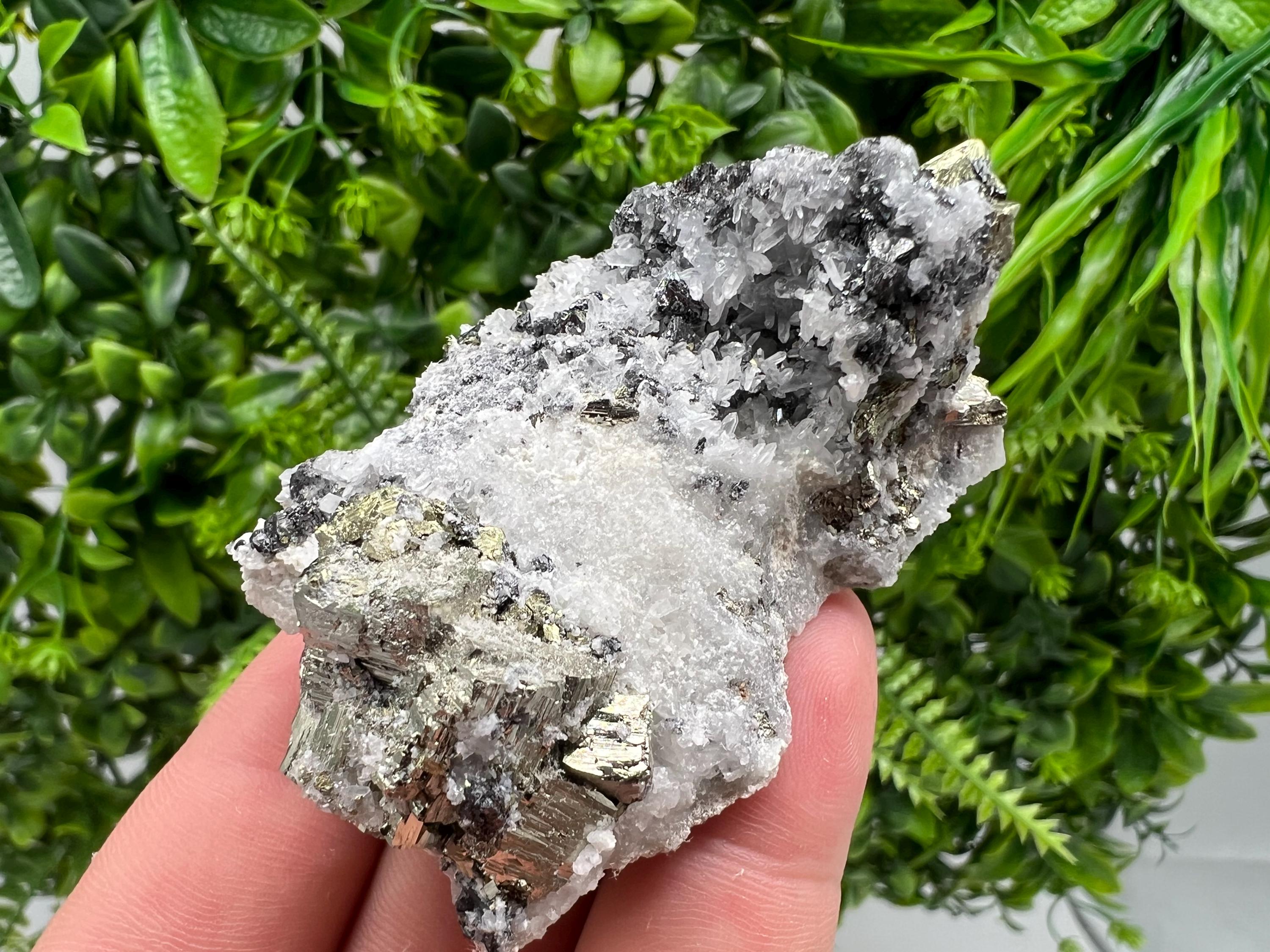 Pyrite on Quartz whit Sphalerite from Krushev dol mine,Madan,Bulgaria,natural,collectible mineral specimen,home decor stone,ear minerals,gif