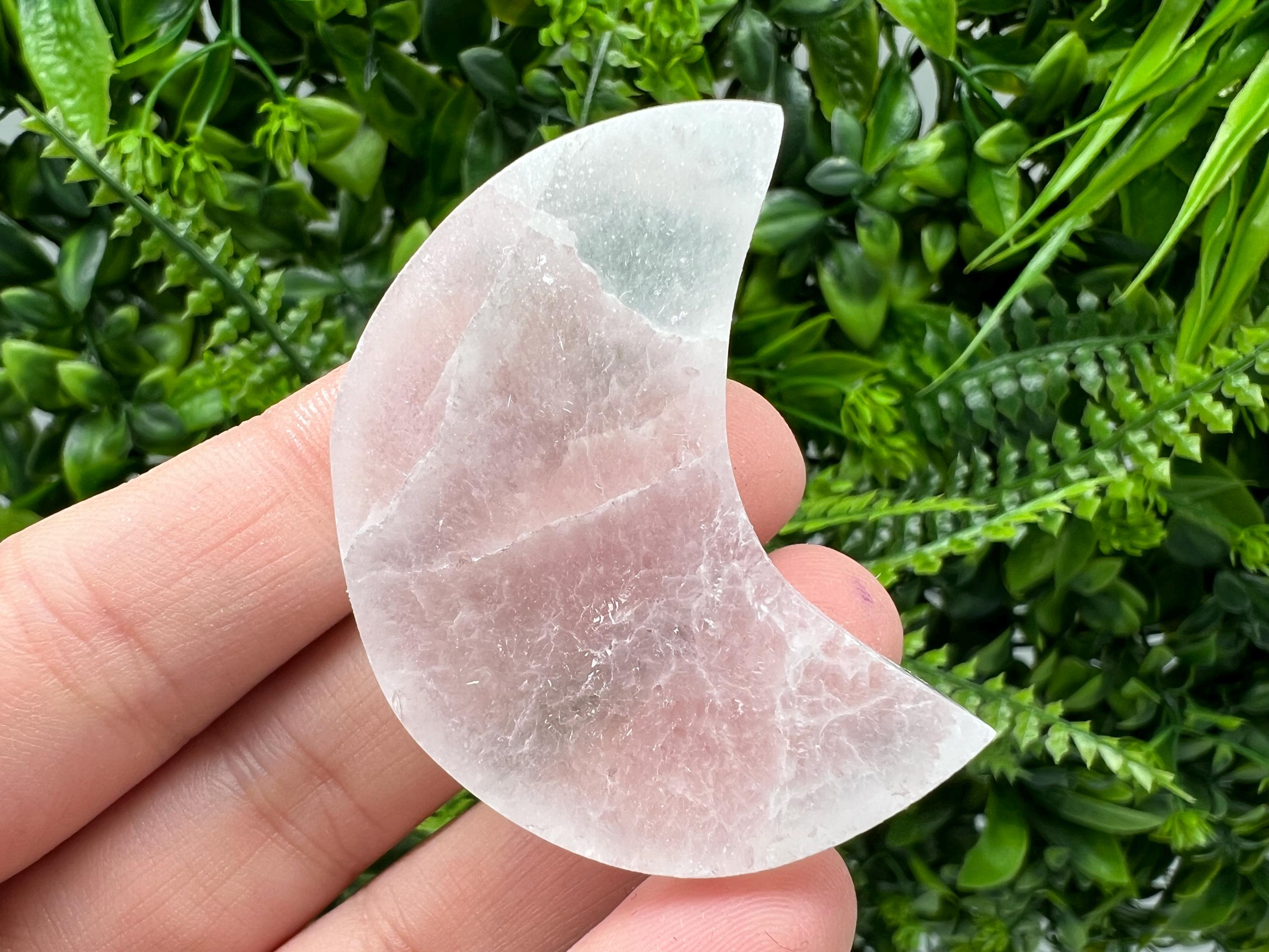 Polished Selenite Moon: Flat Crystal, Strong Energy (5/4cm)