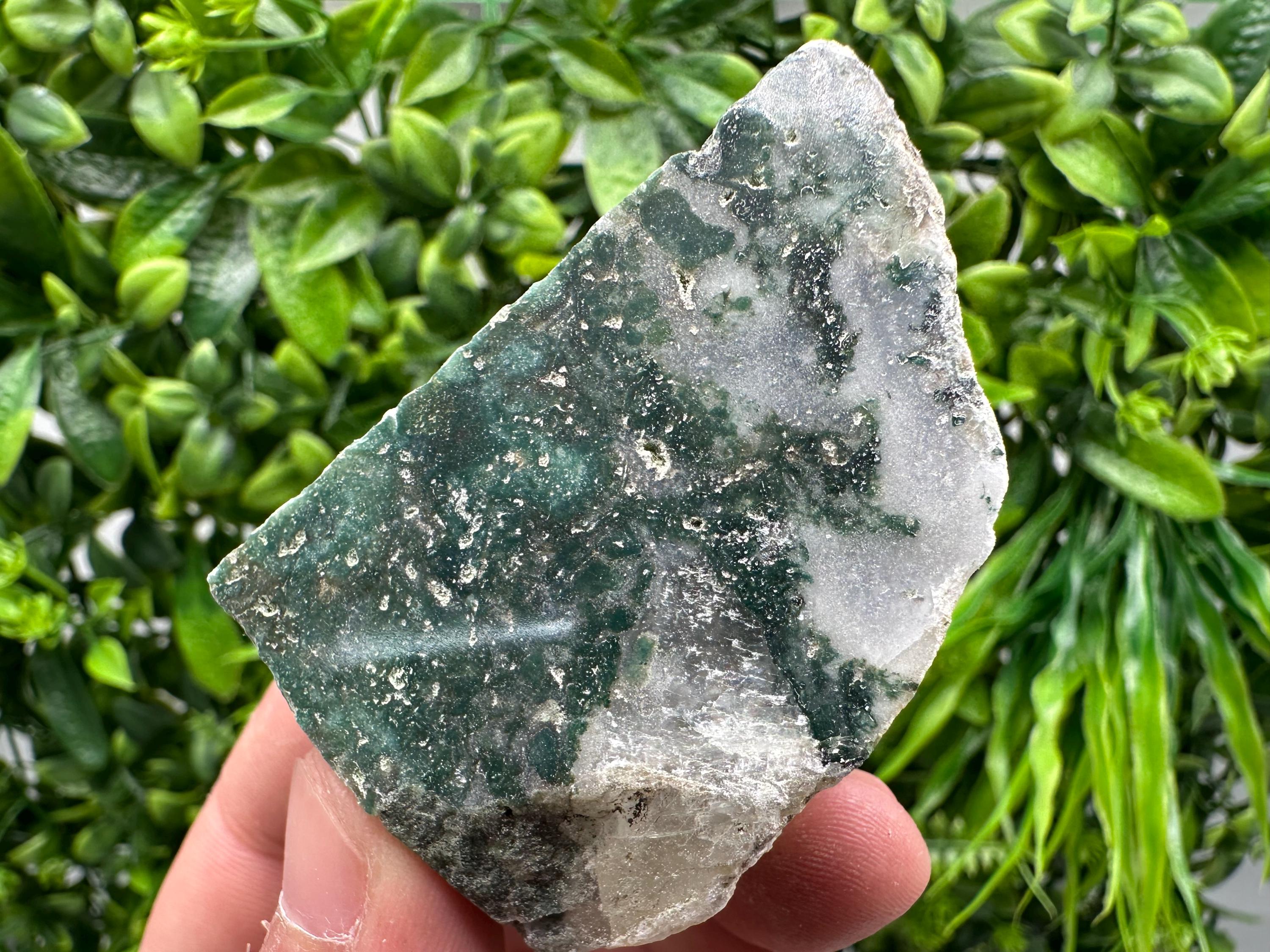 Polished Moss Agate Slab: Green Crystal Slice (6/4.5cm)
