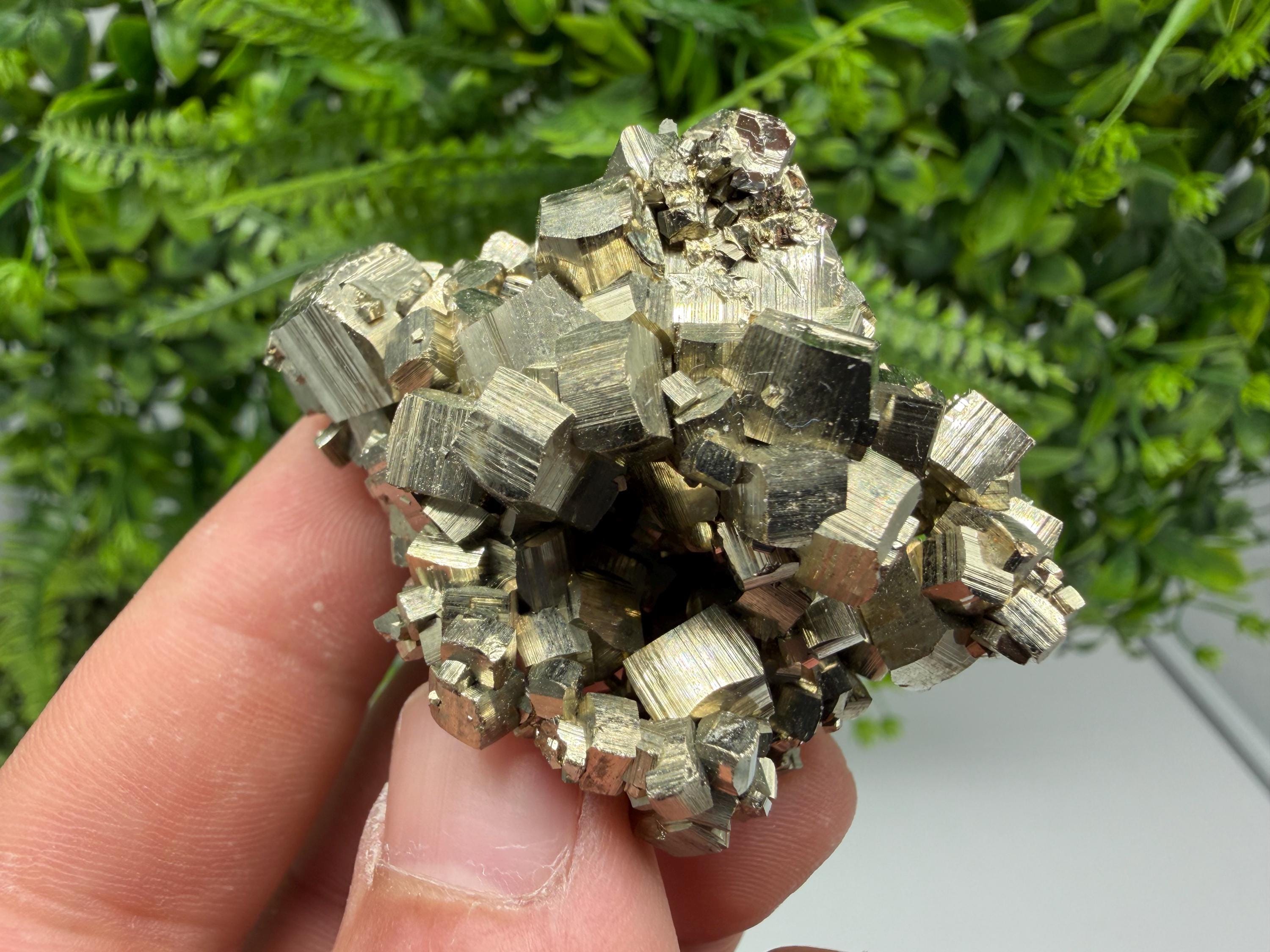 Rare Mini Pyrite Cluster: Golden Rainbow Crystallization from Borieva Mine