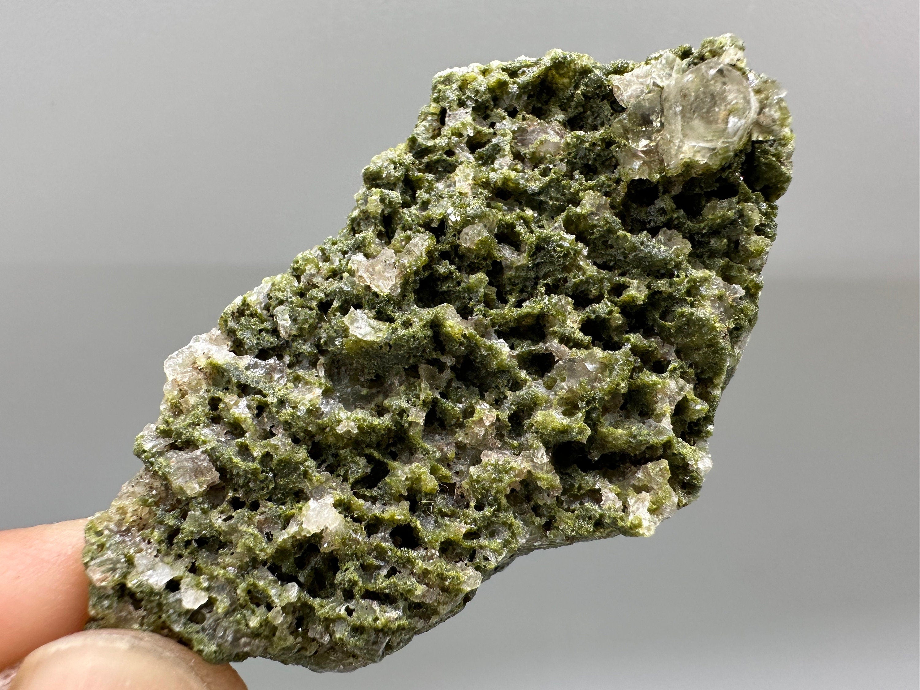 Rare Green Epidote with Quartz Crystals: Eastern Anatolian Decor Stone