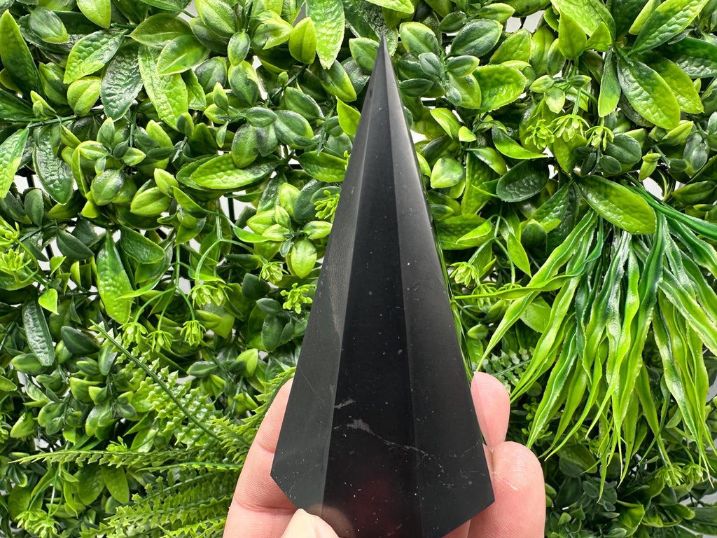 Shungite Pyramid Tower: EMF Protection, Healing Crystal (10cm)